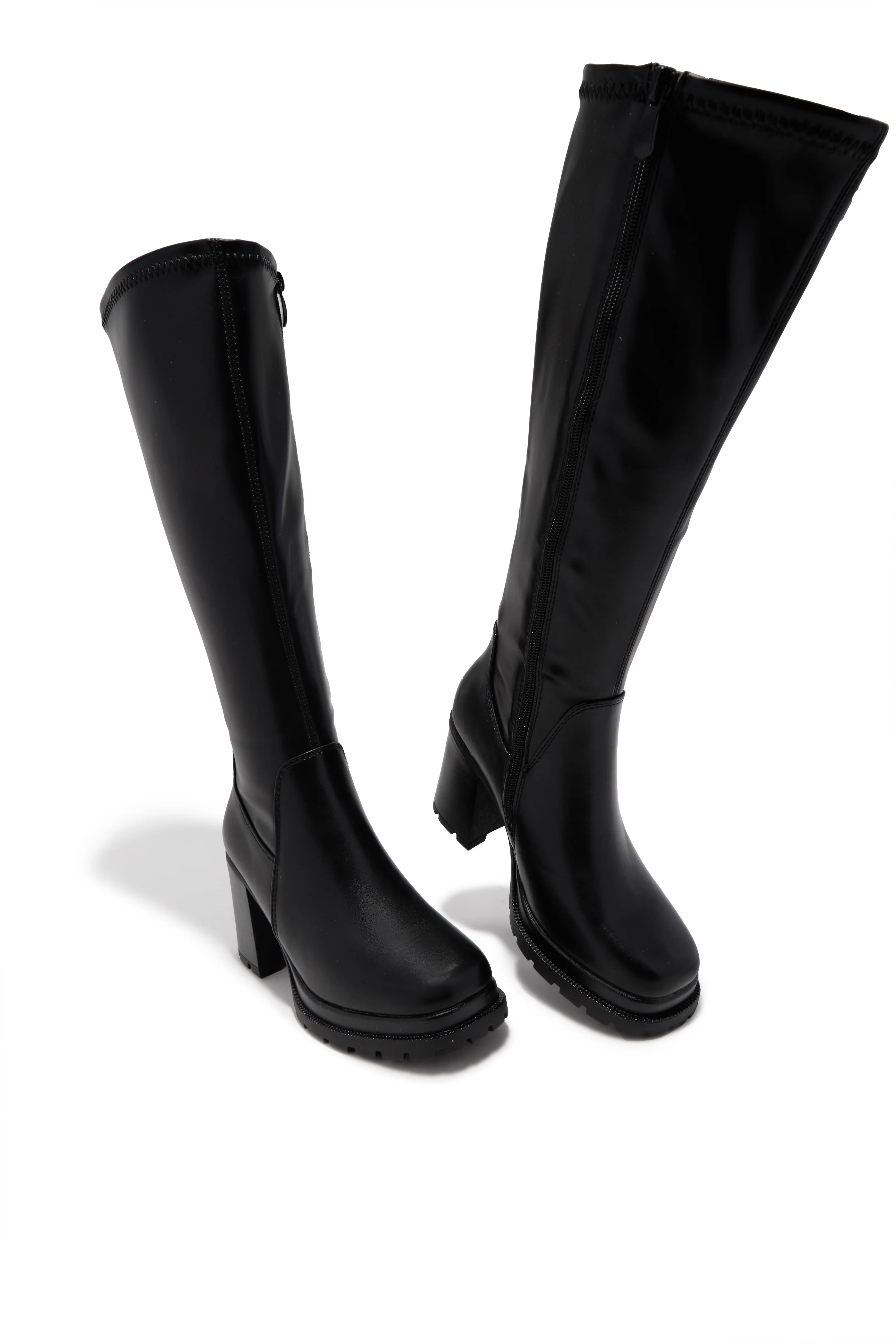 Addie Lug Sole Block Heel Boots - Black - Image 4