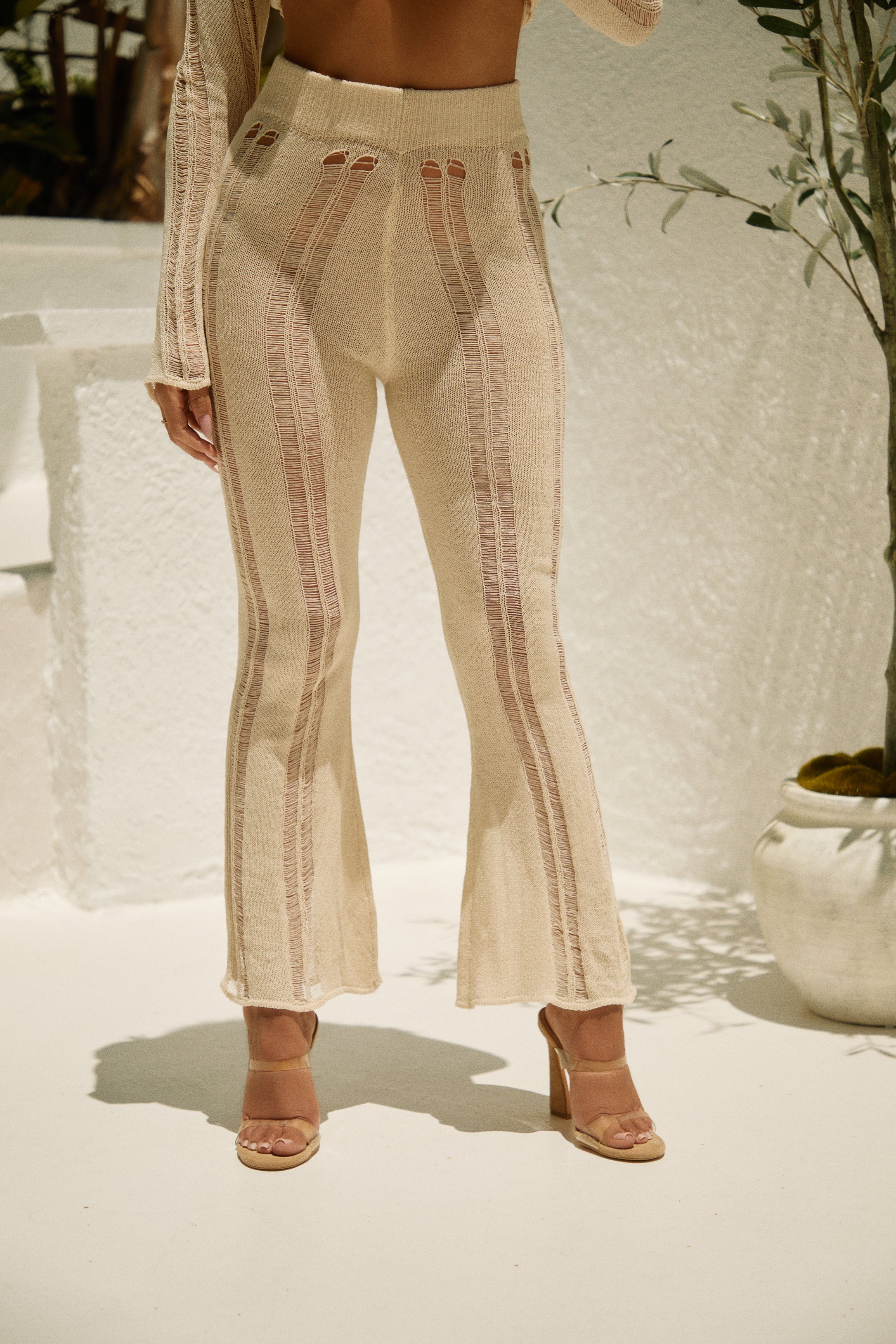 Adelina Crochet Knit High Waist Pant - Natural - Image 3
