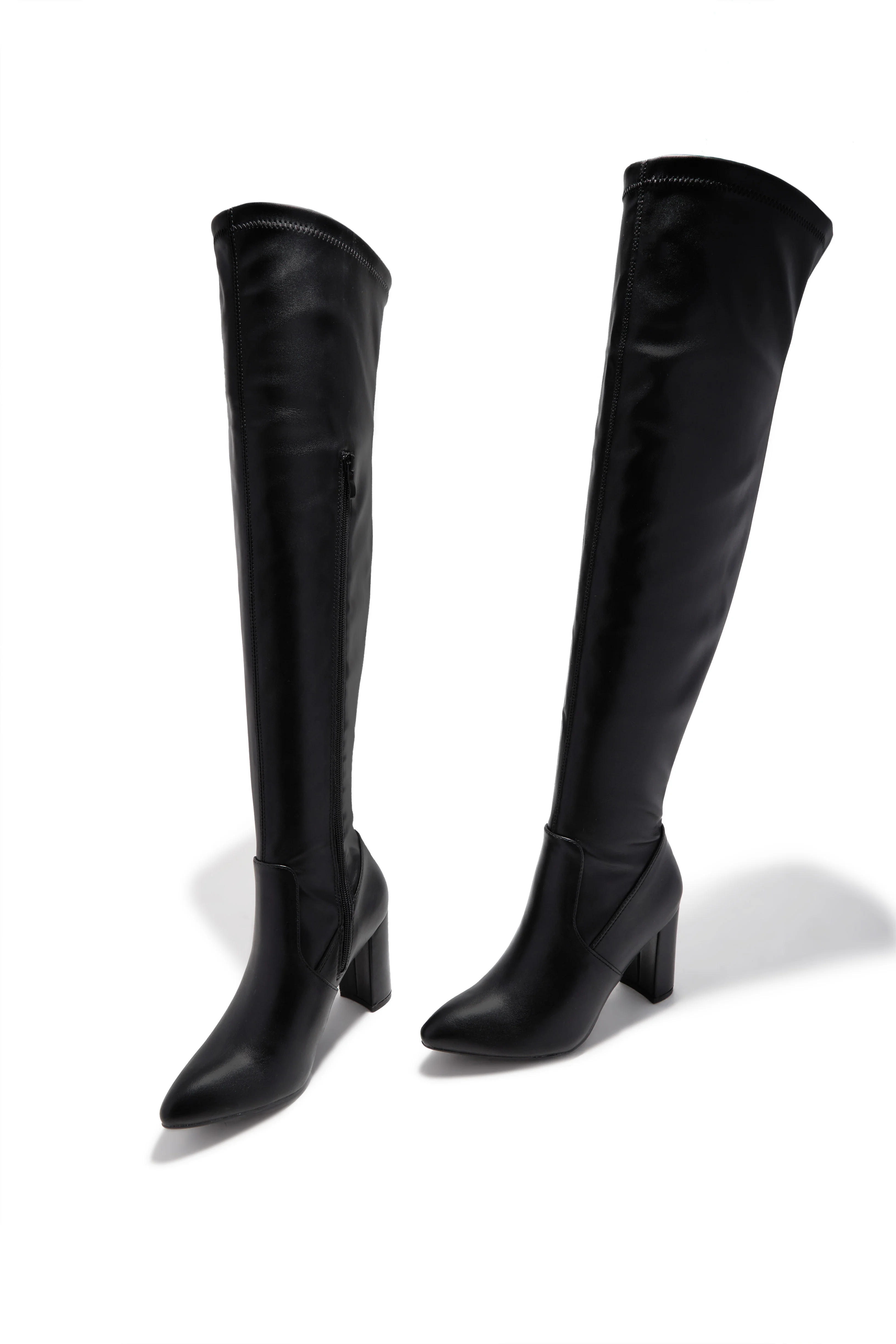 Adeline Chunky Heel Over The Knee Boots - Black - Image 5