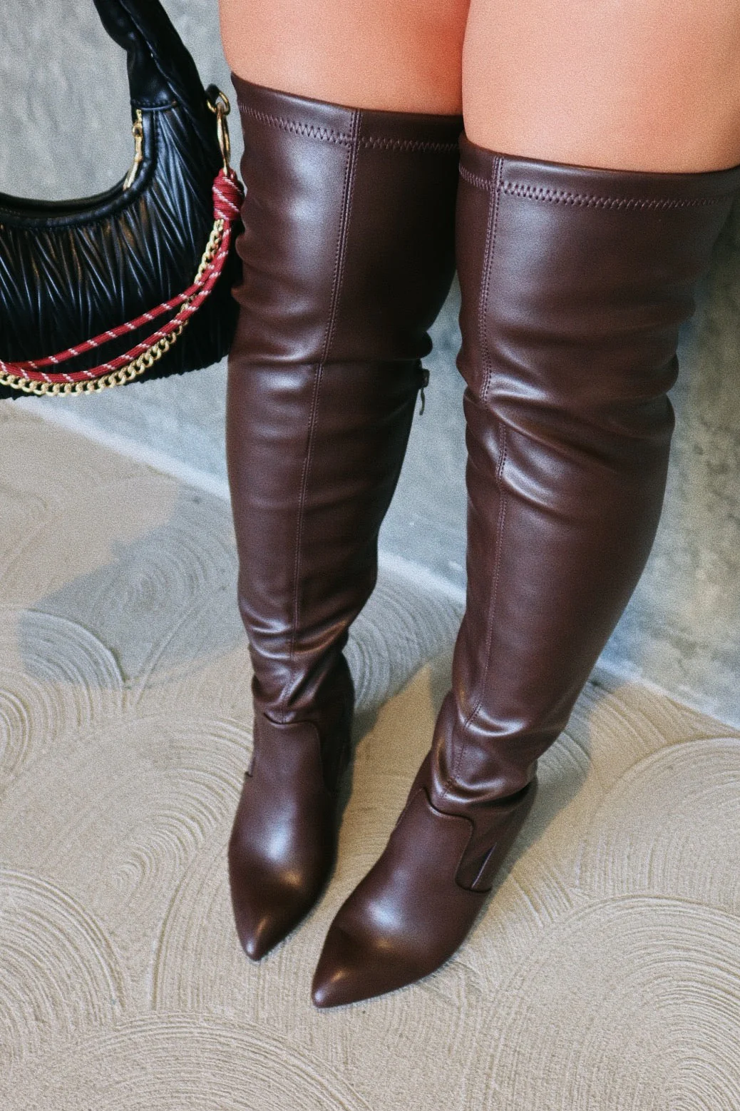Adeline Chunky Heel Over The Knee Boots - Brown - Image 2