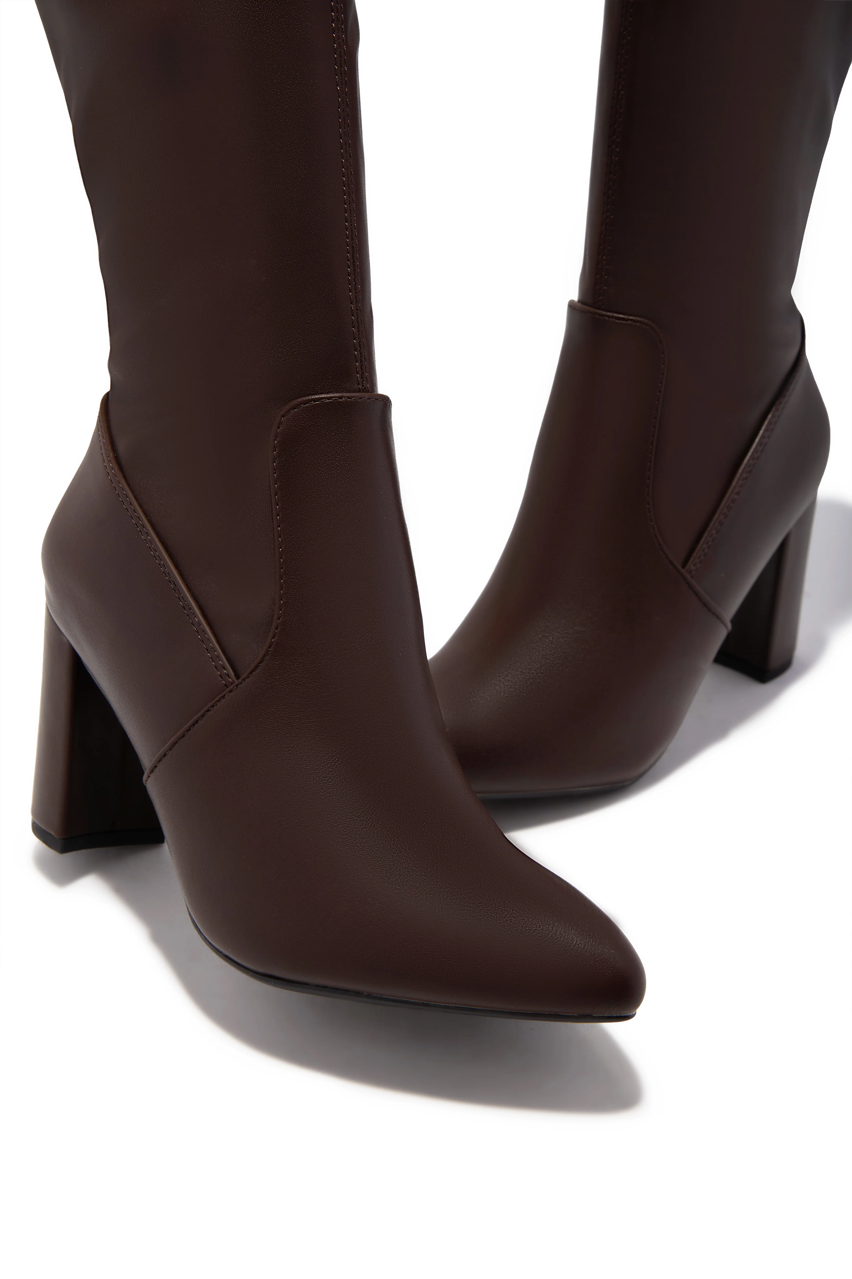 Adeline Chunky Heel Over The Knee Boots - Brown - Image 5
