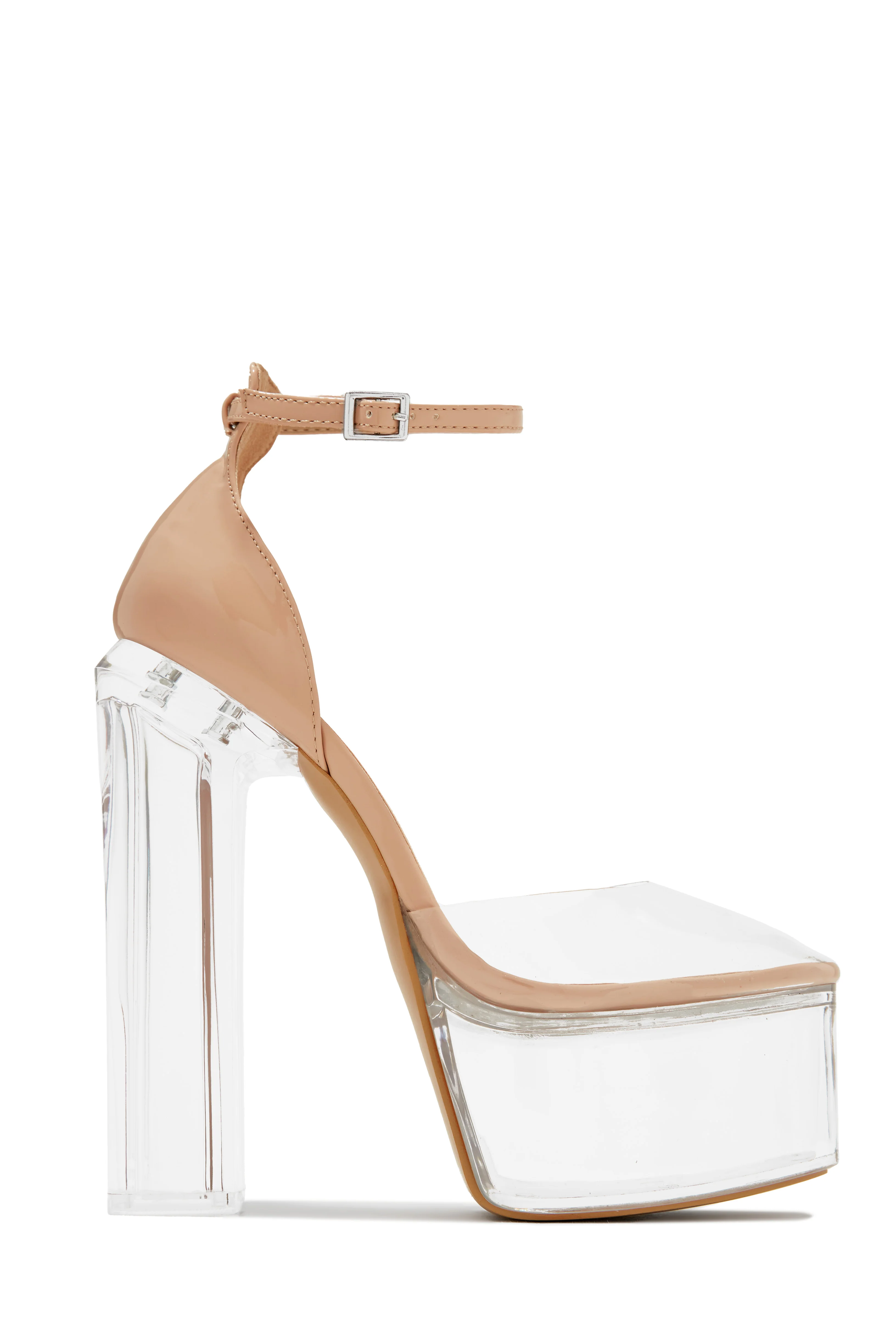Adore Me Ankle Strap Platform Block High Heels - Silver - Image 4