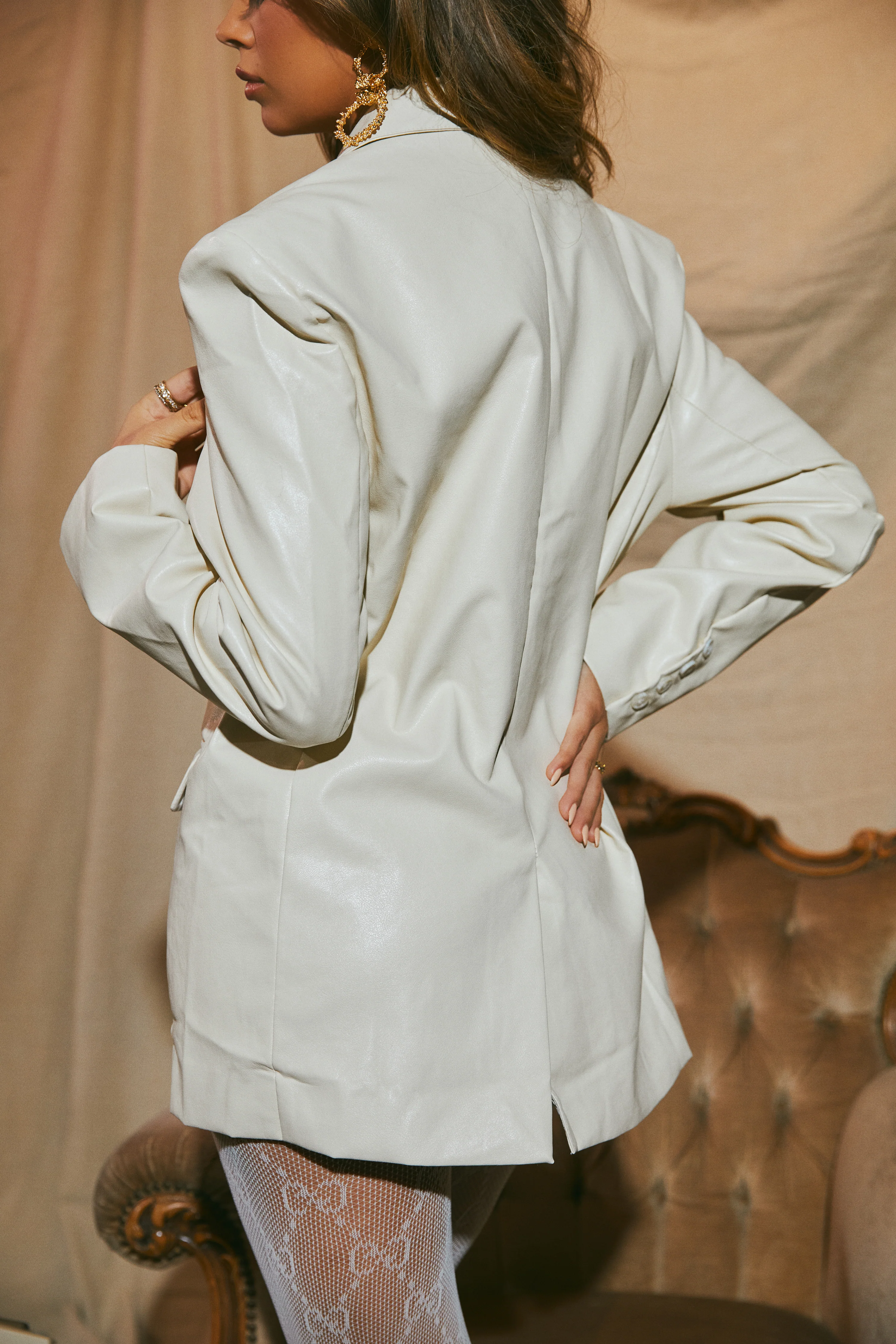 Adriena PU Blazer - Ivory - Image 6