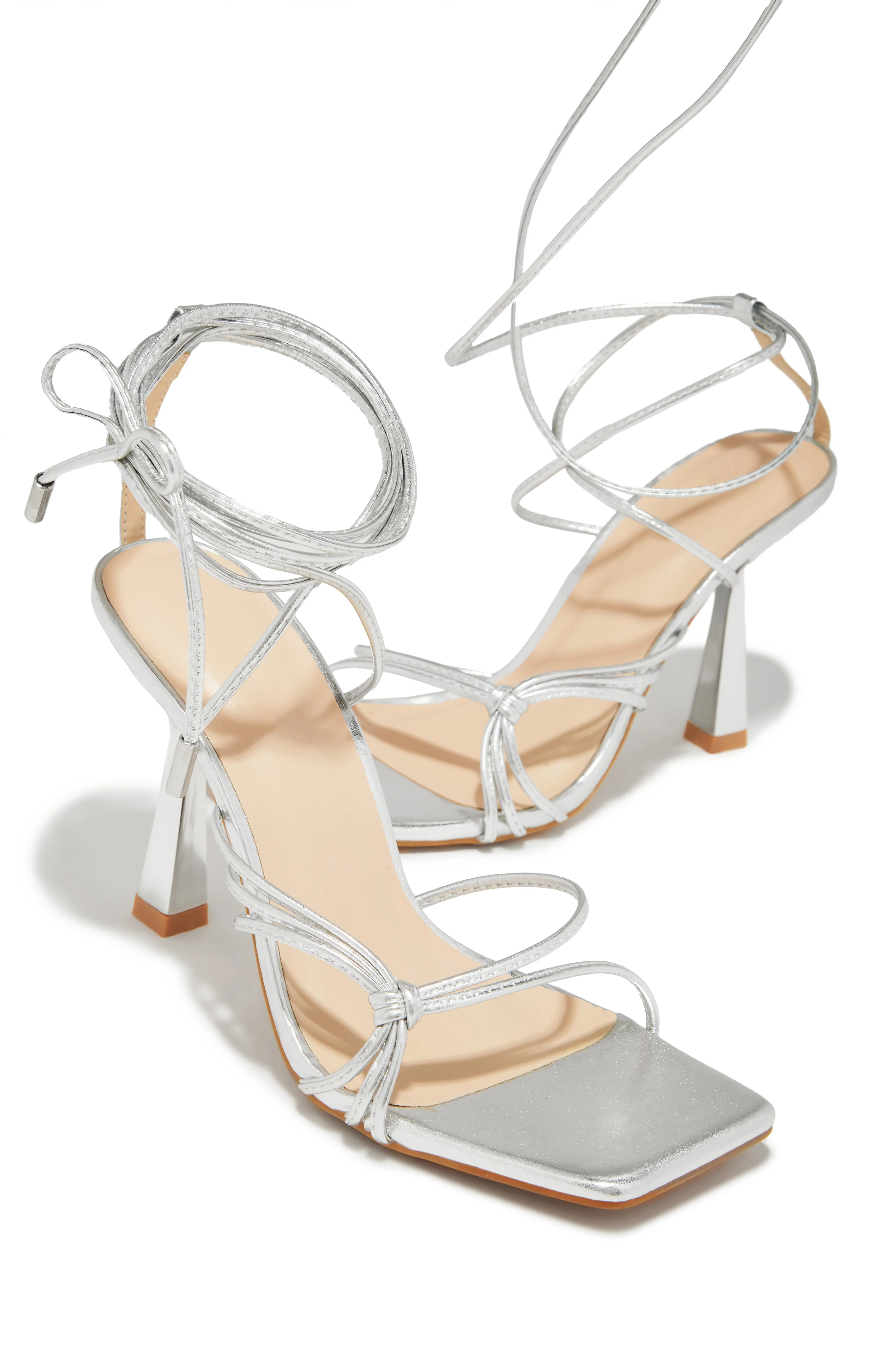 Aileen Lace Up Heels - Silver - Image 2