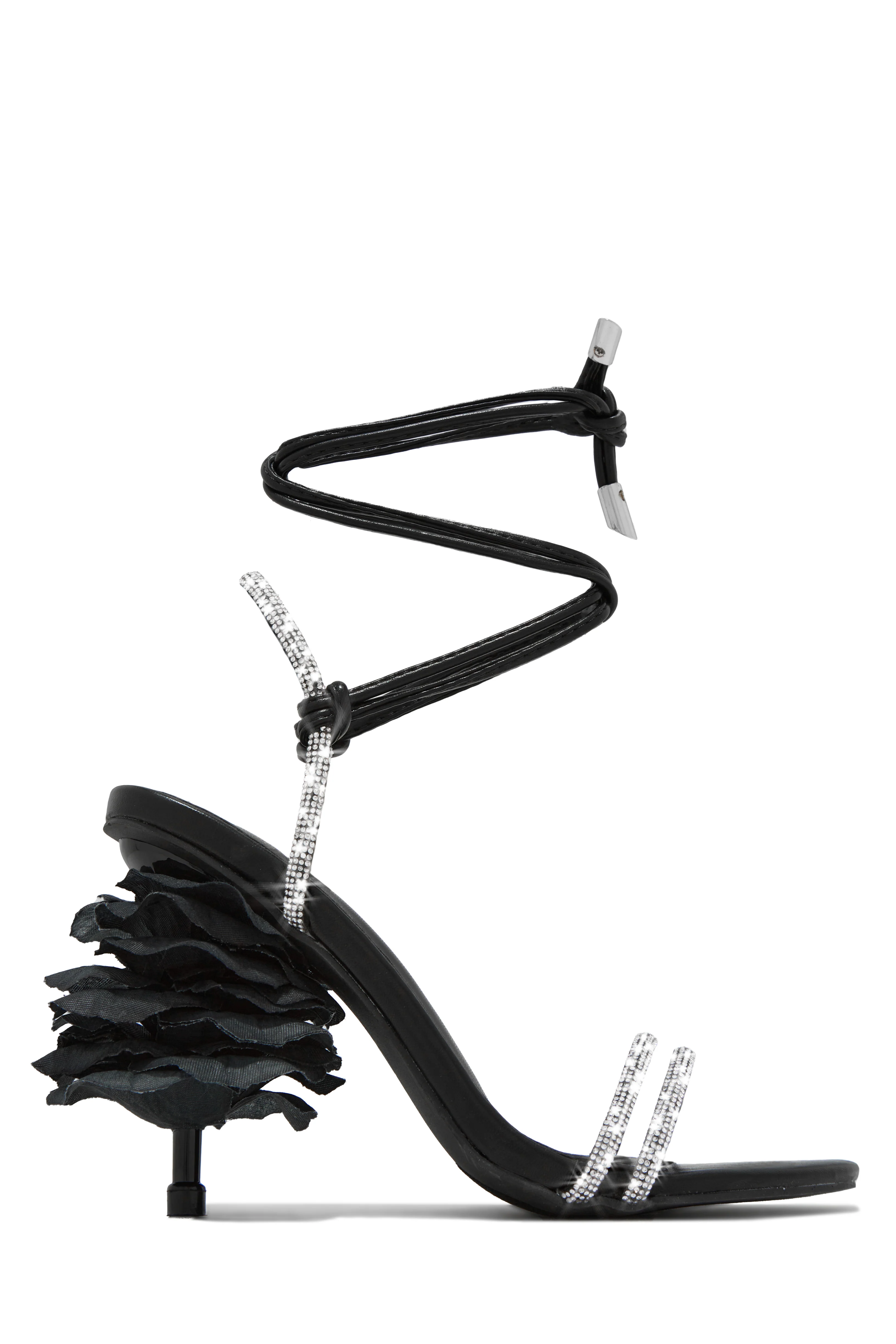 Alessia Lace Up Embellished Heels - Black - Image 2