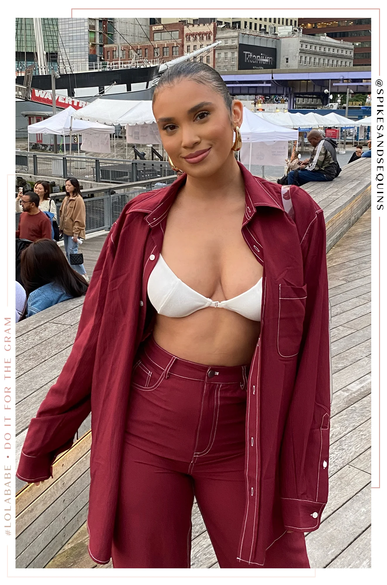 Aleza Long Sleeve Button Up Top - Burgundy - Image 3