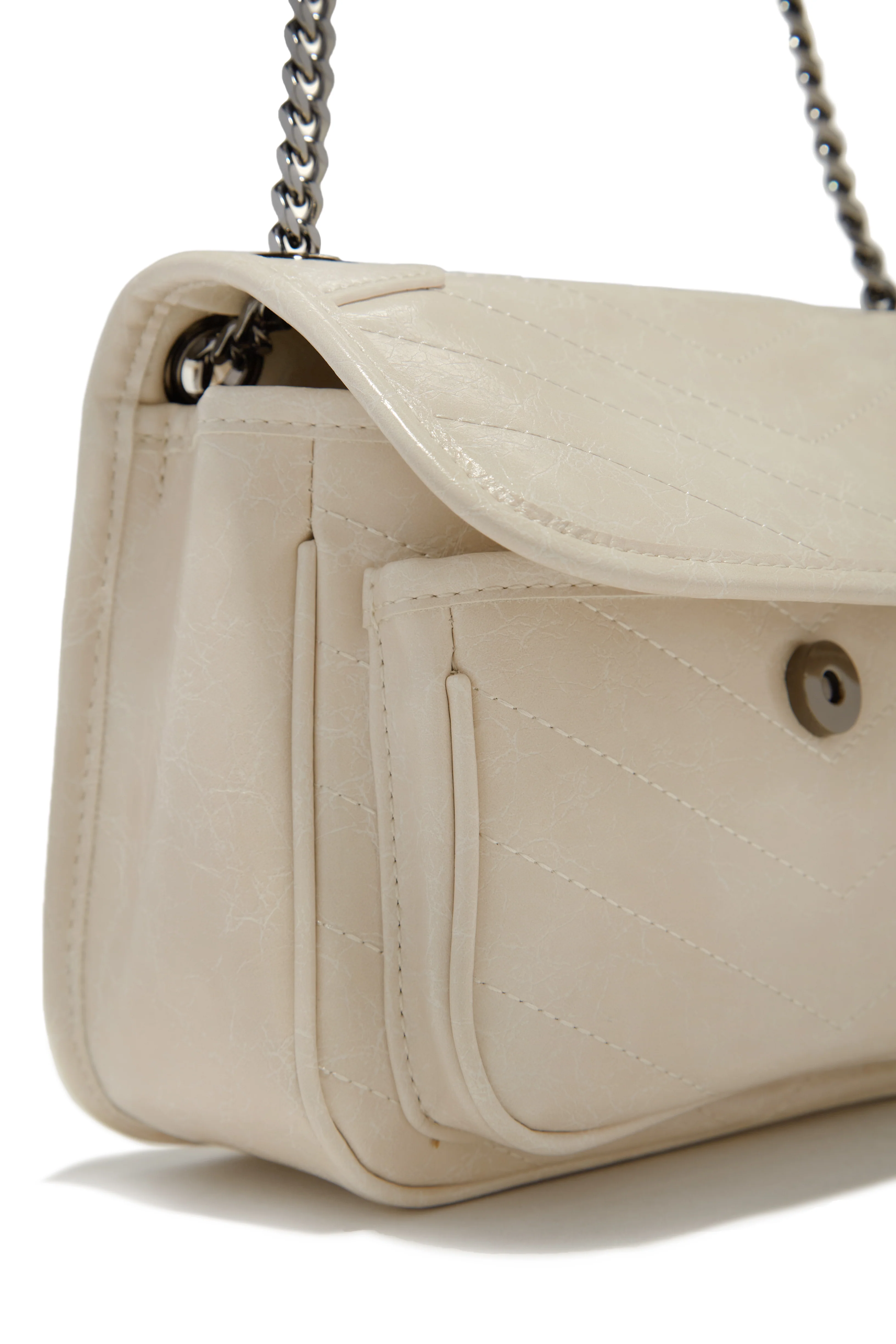 Alicia Quilted Flap Crossbody Bag - Ivory - Image 4