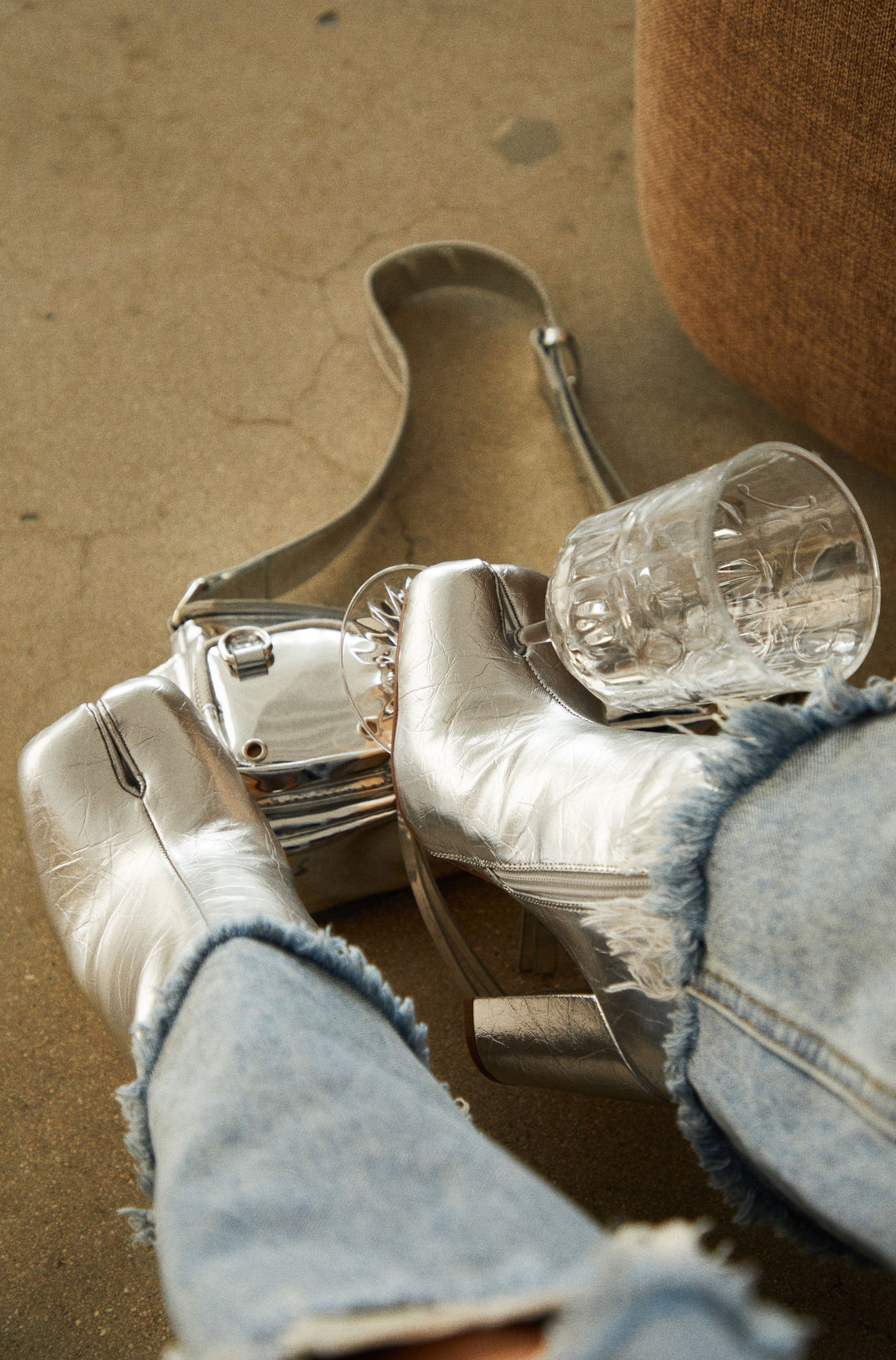 Alura Toe Split Block Heel Ankle Boots - Silver - Image 3