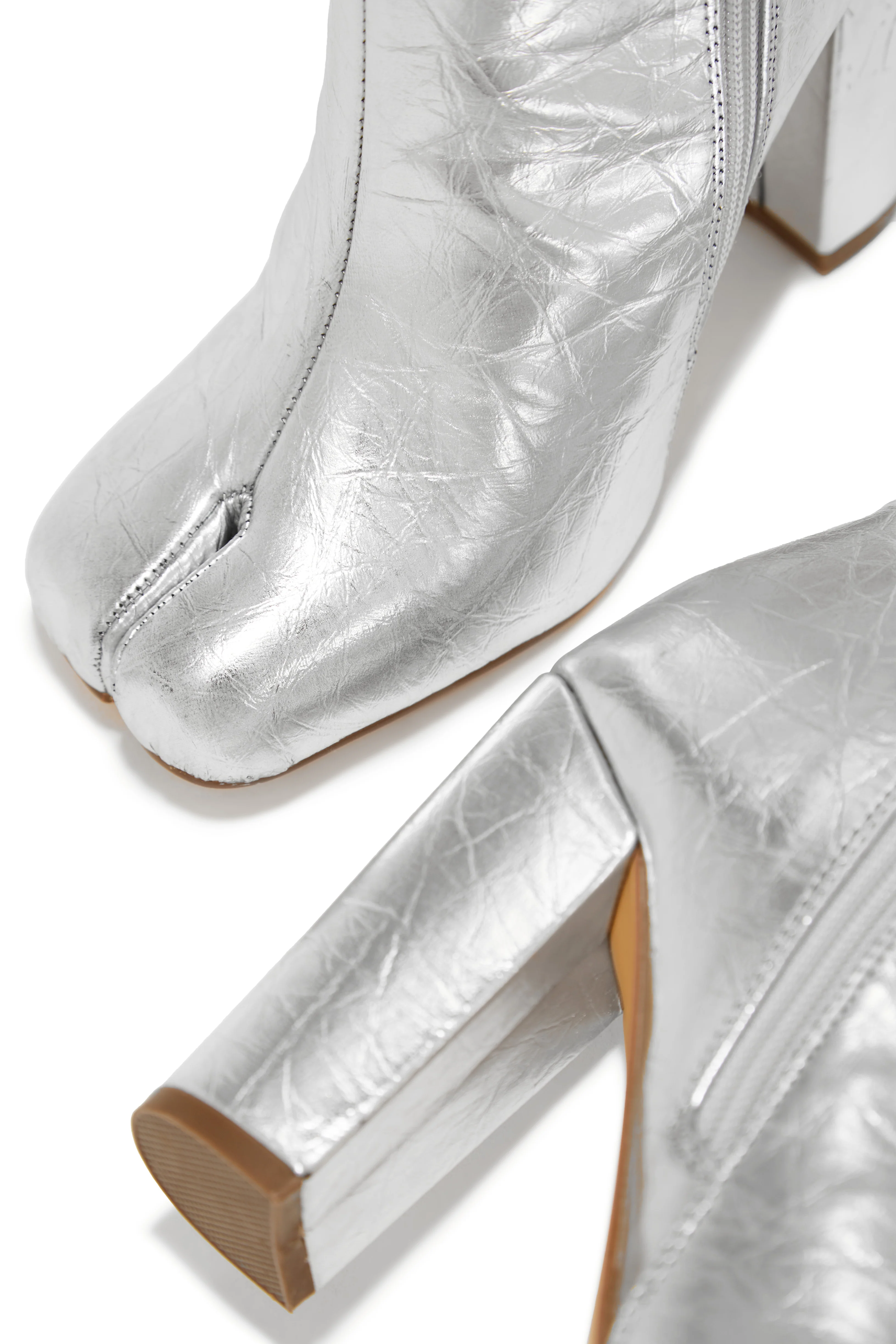 Alura Toe Split Block Heel Ankle Boots - Silver - Image 7
