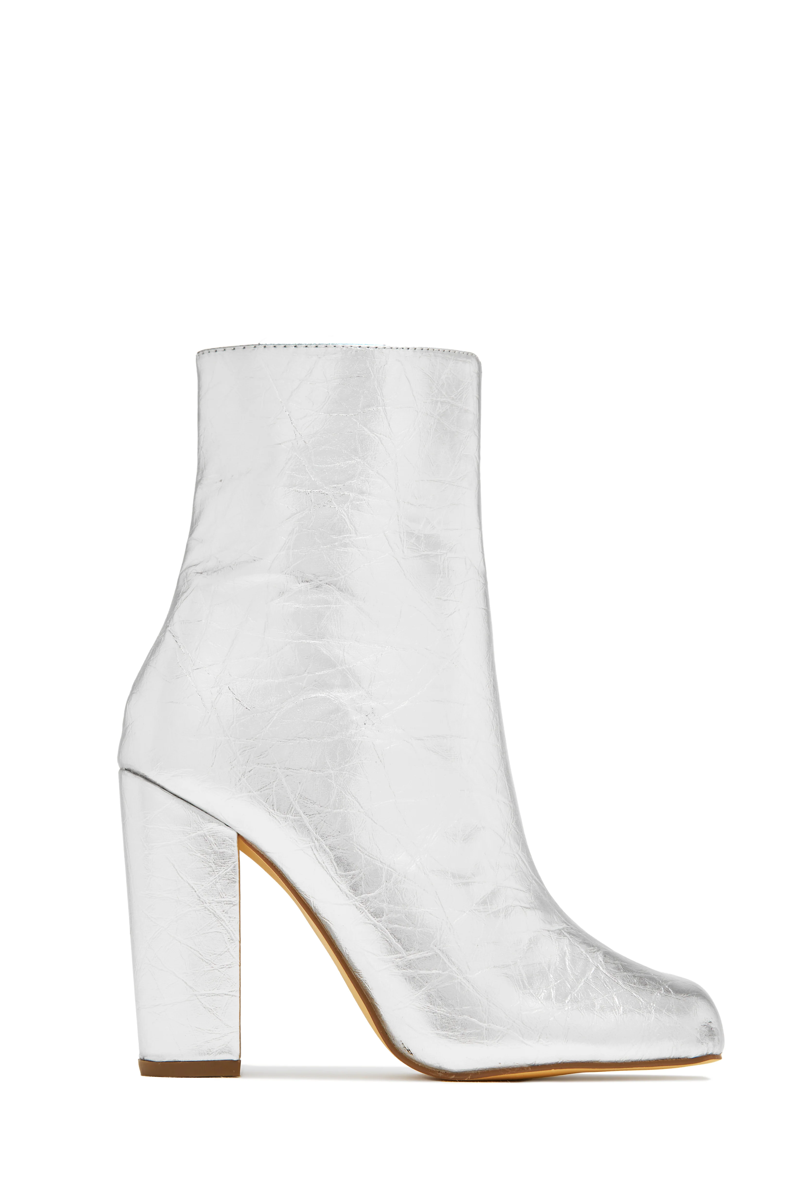 Alura Toe Split Block Heel Ankle Boots - Silver - Image 8