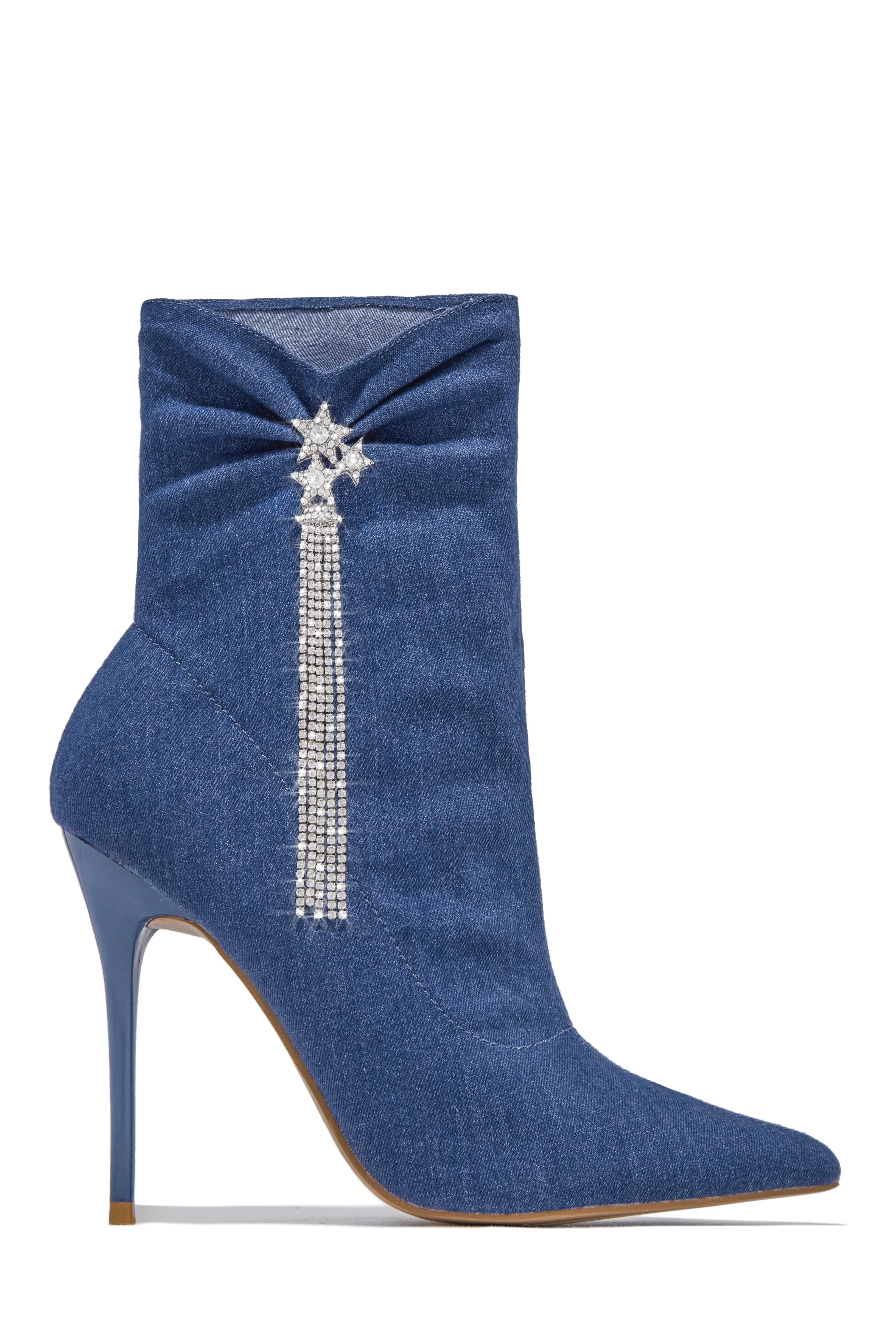 Always A Party Embellished Pointed Toe Bootie - Denim - Image 5