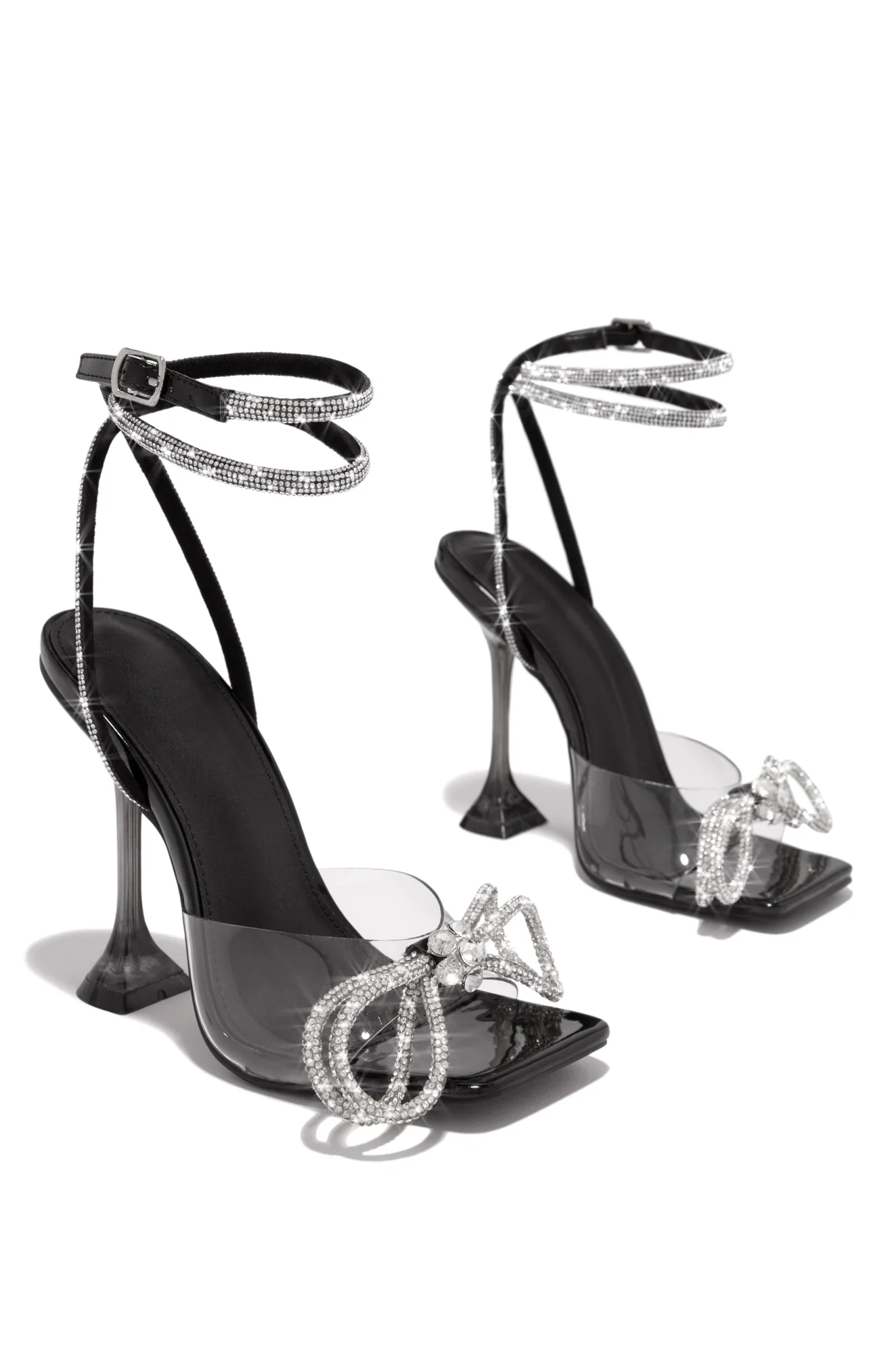 Amaria Embellished Bow Strap High Heels - Black - Image 3