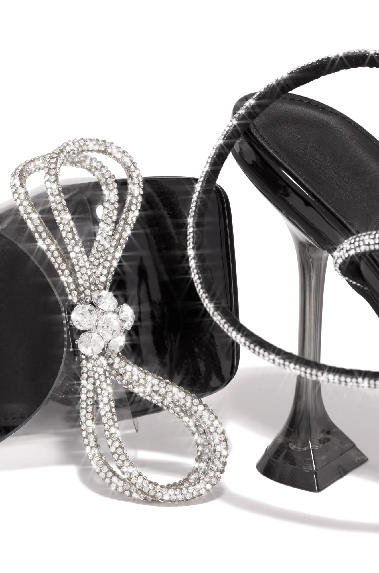 Amaria Embellished Bow Strap High Heels - Black - Image 4