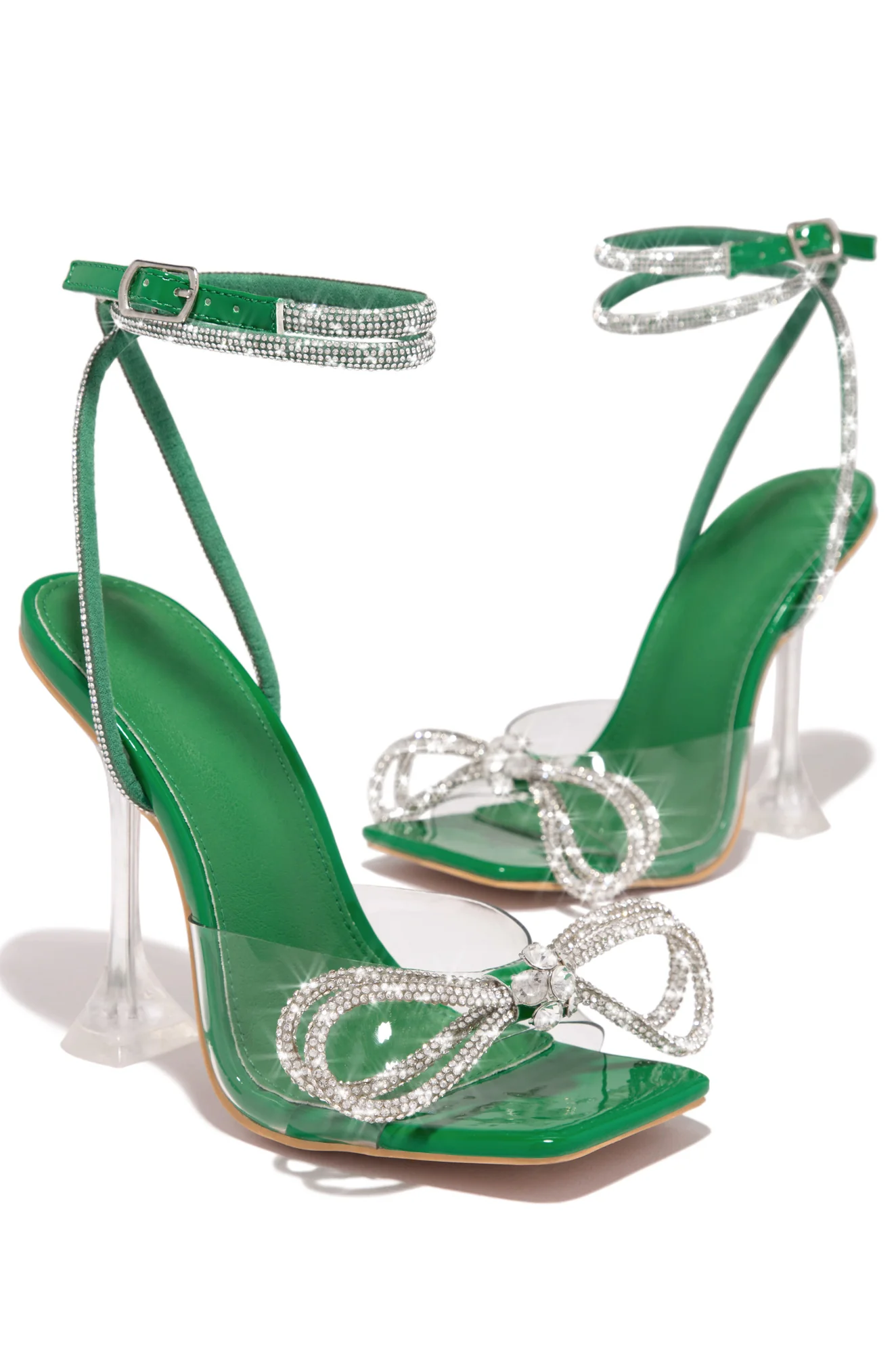 Amaria Embellished Bow Strap High Heels - Green - Image 4