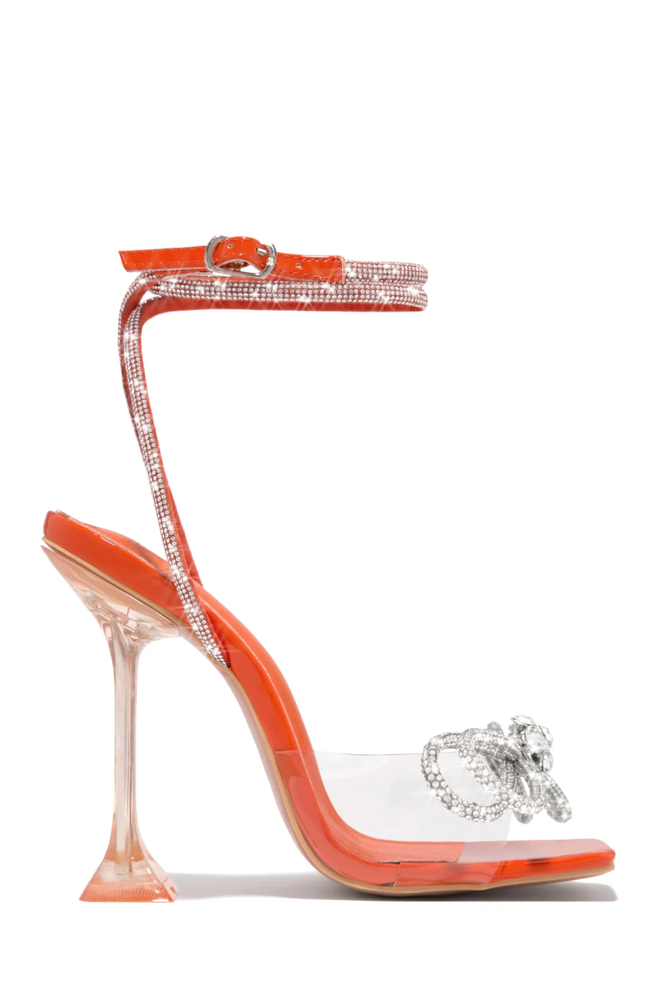 Amaria Embellished Bow Strap High Heels - Orange - Image 6
