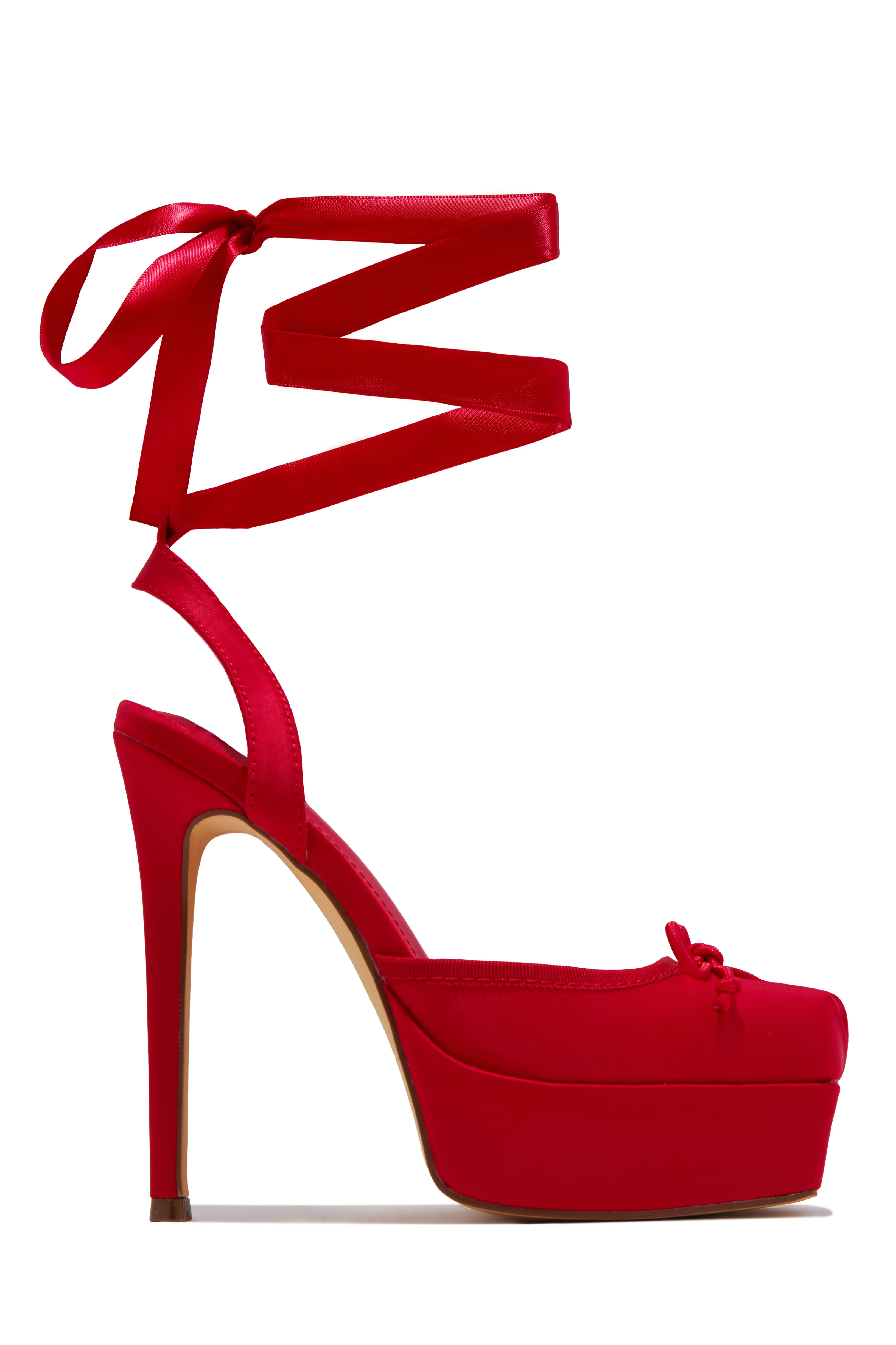Anastasia Platform Ballet Lace Up Heels - Red - Image 5