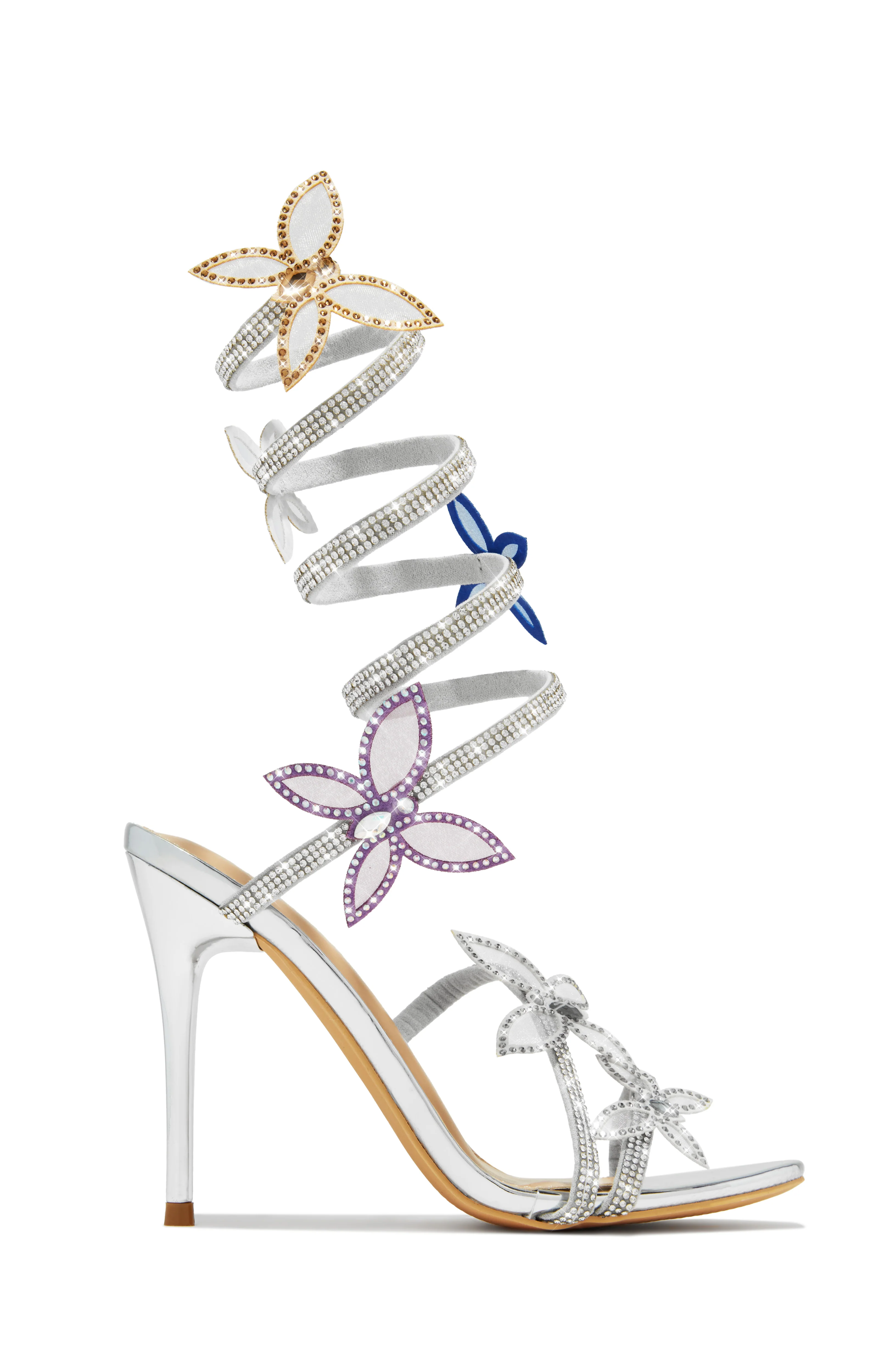 Fantasy Multi Color Around The Ankle Coil Heels - Silver - Image 4