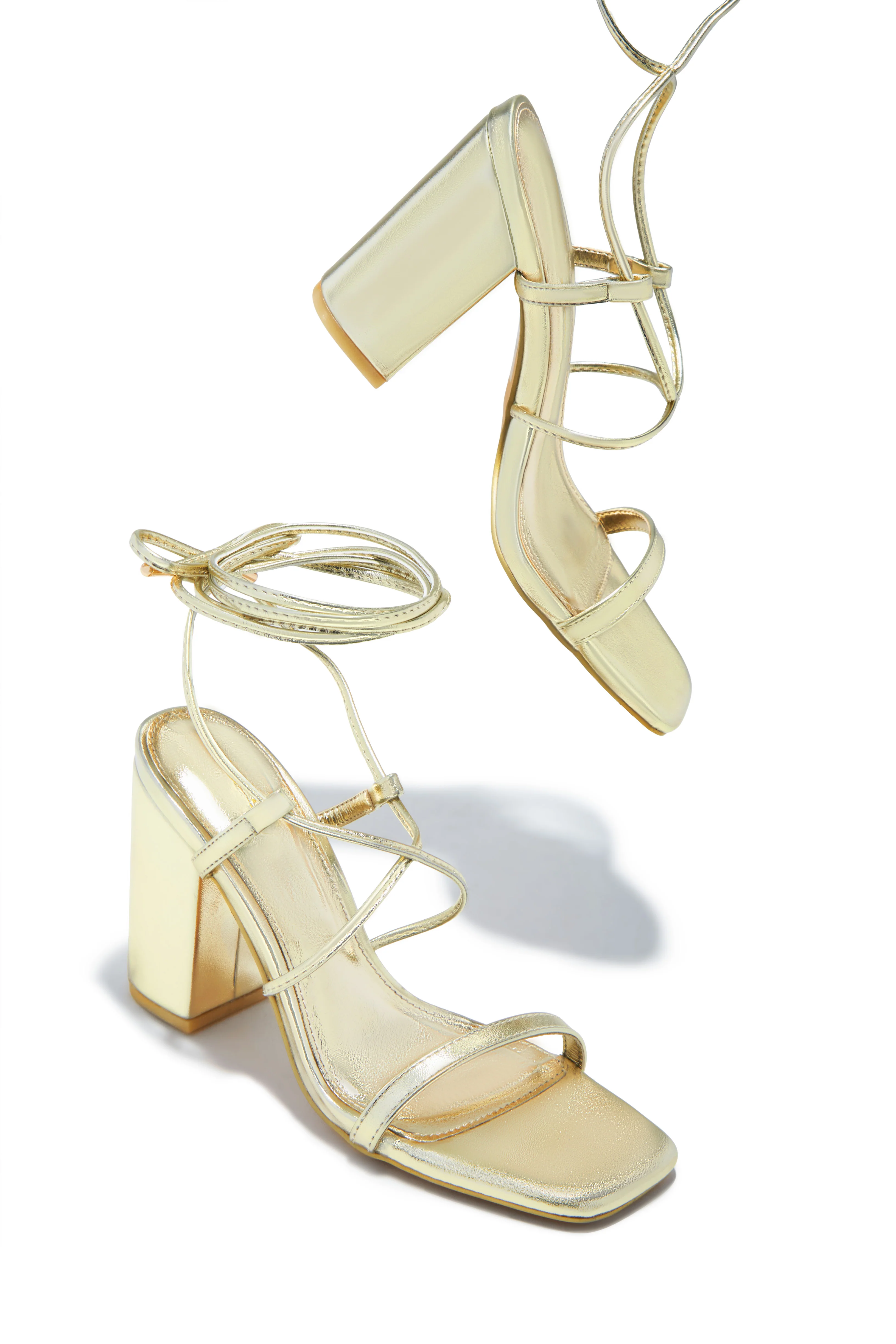 Aria Lace Up Block Heels - Gold - Image 7