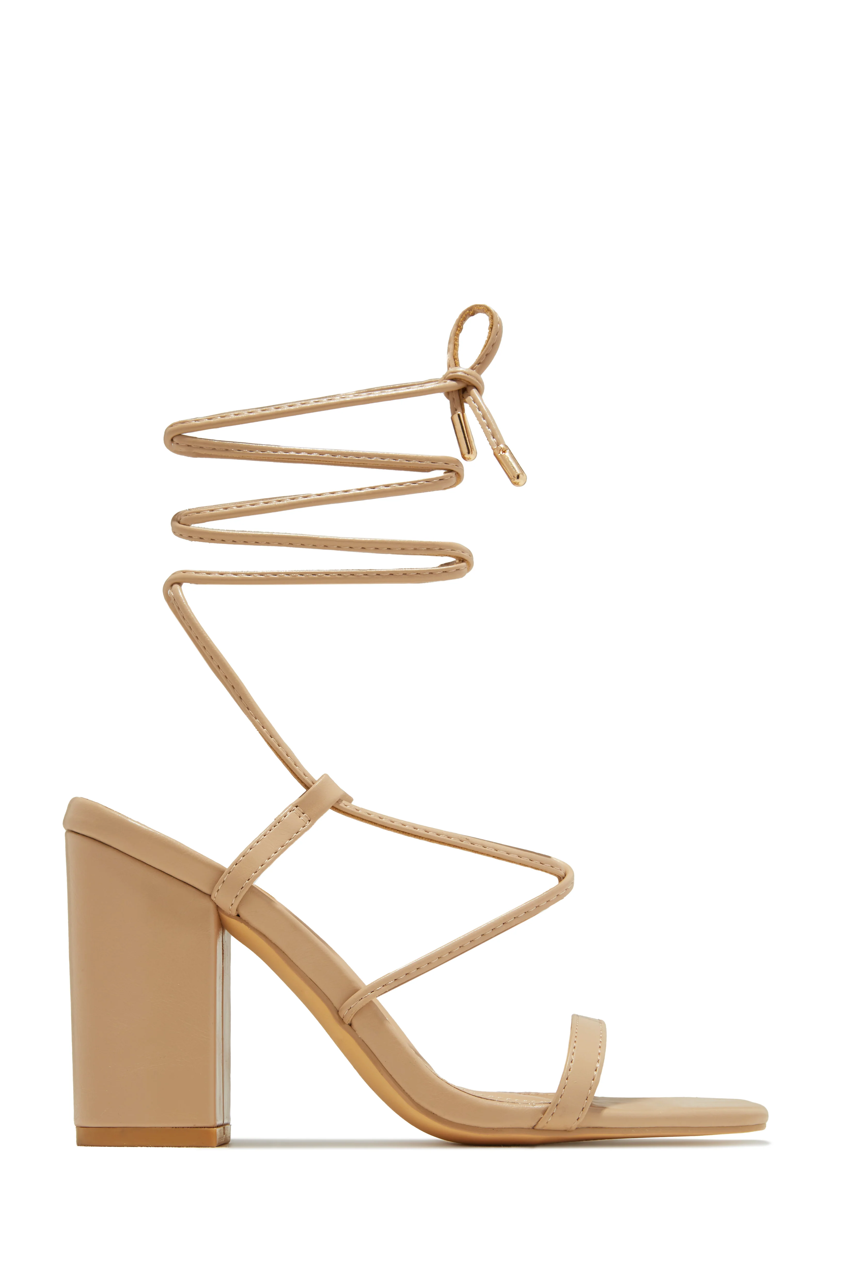 Aria Lace Up Block Heels - Natural - Image 7