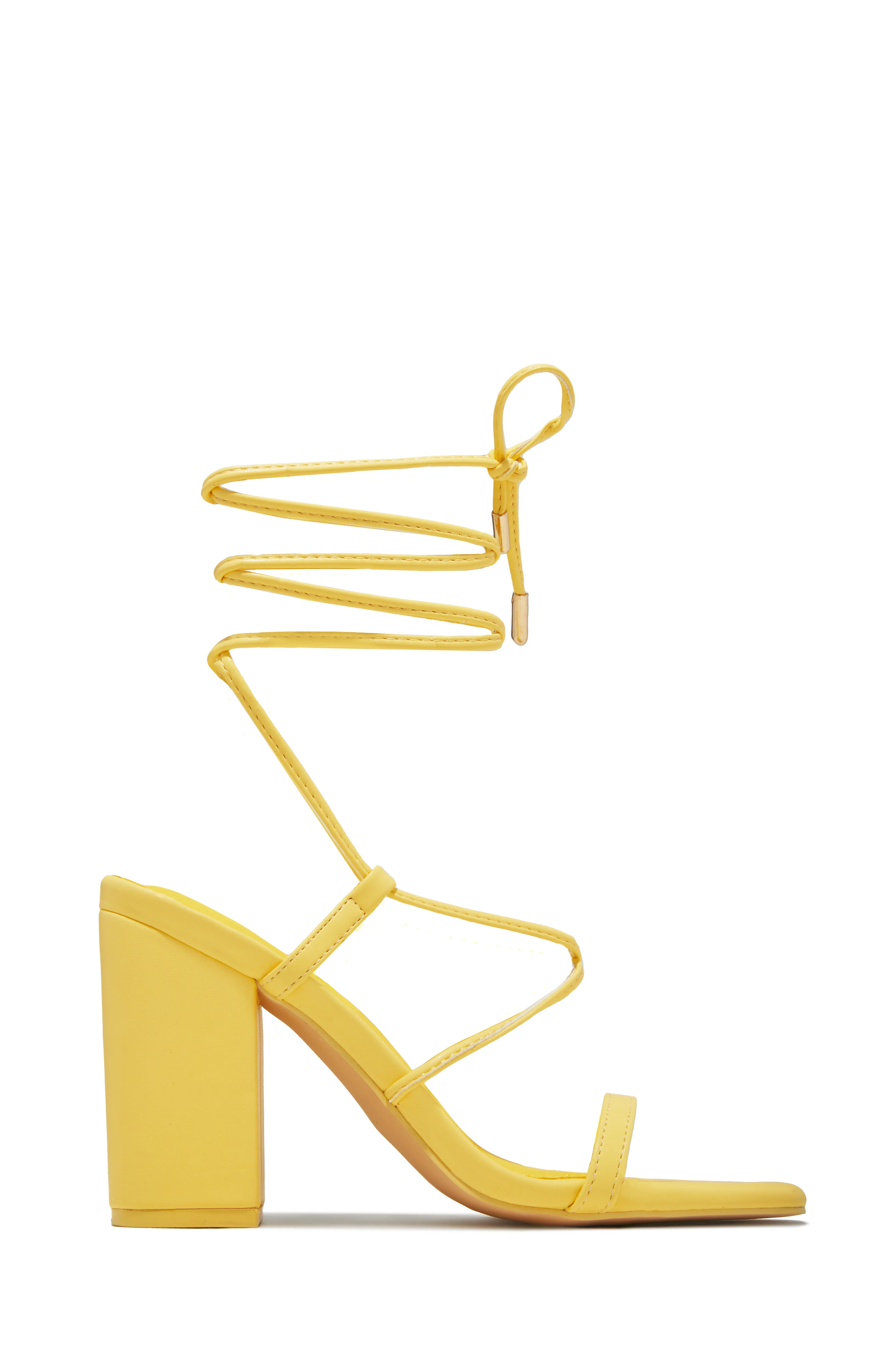 Aria Lace Up Block Heels - Yellow - Image 4