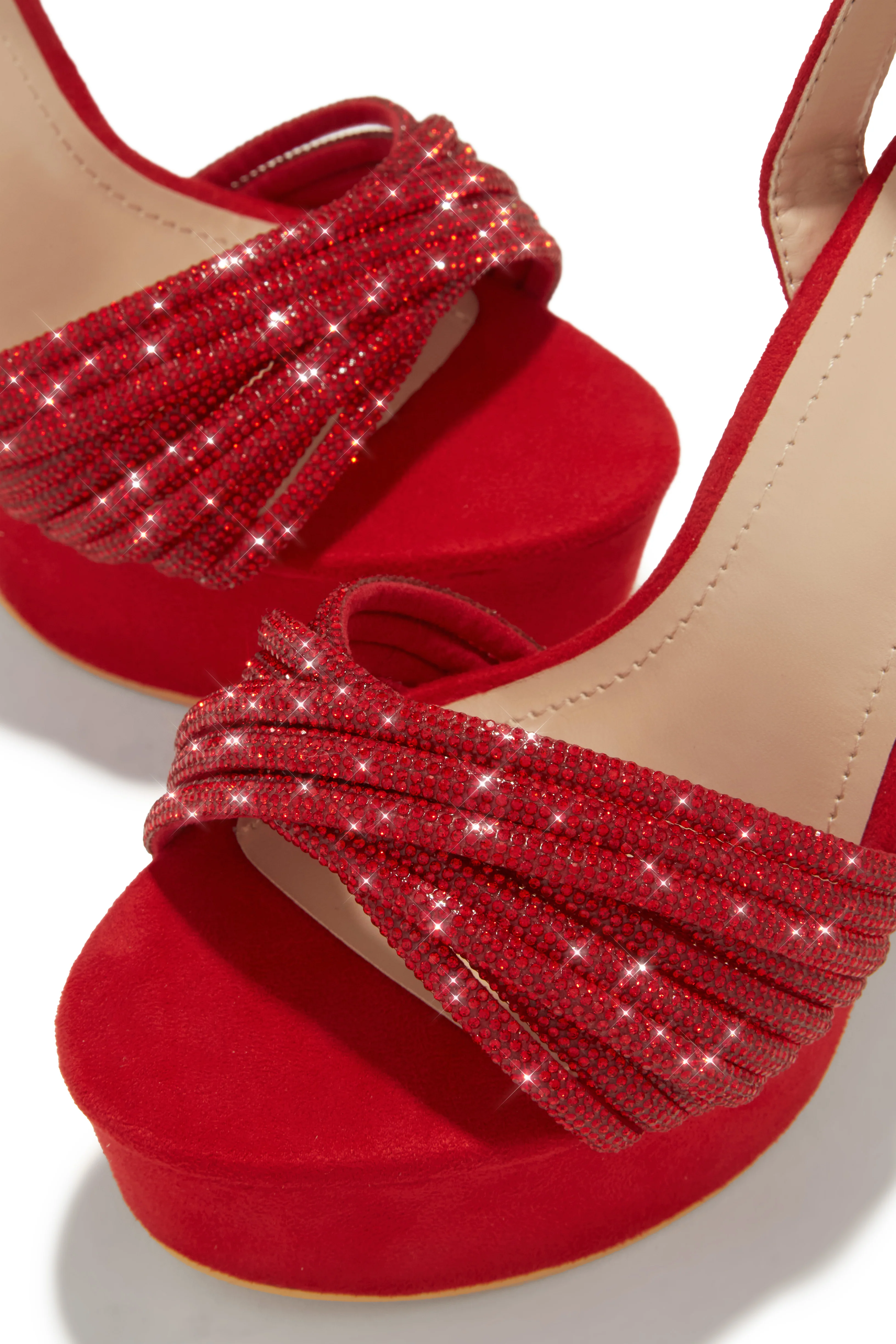 Arianna Embellished Platform Block Heels - Red - Image 2