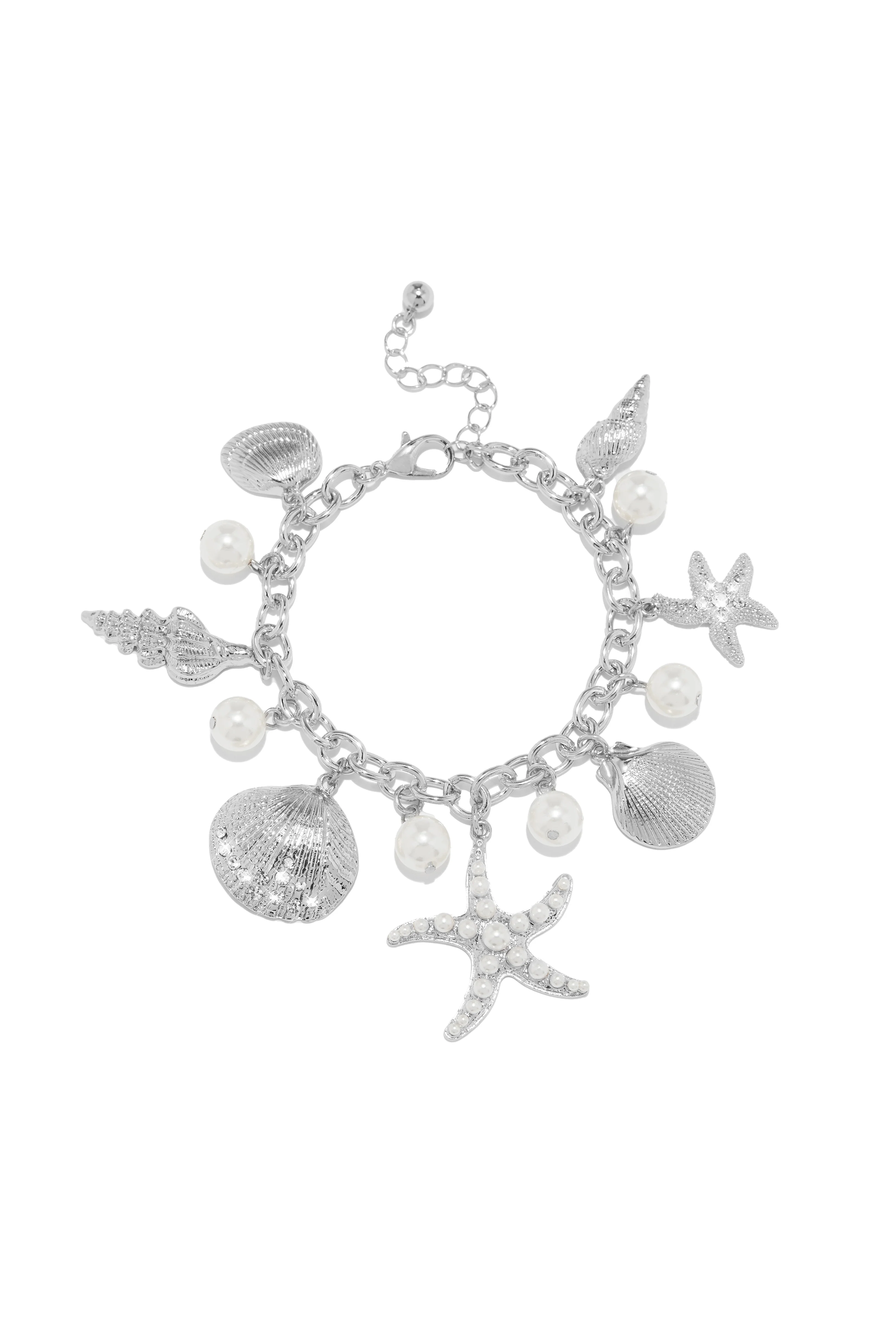 Island Girl Sea Shell and Starfish Charm Anklet - Silver - Image 6