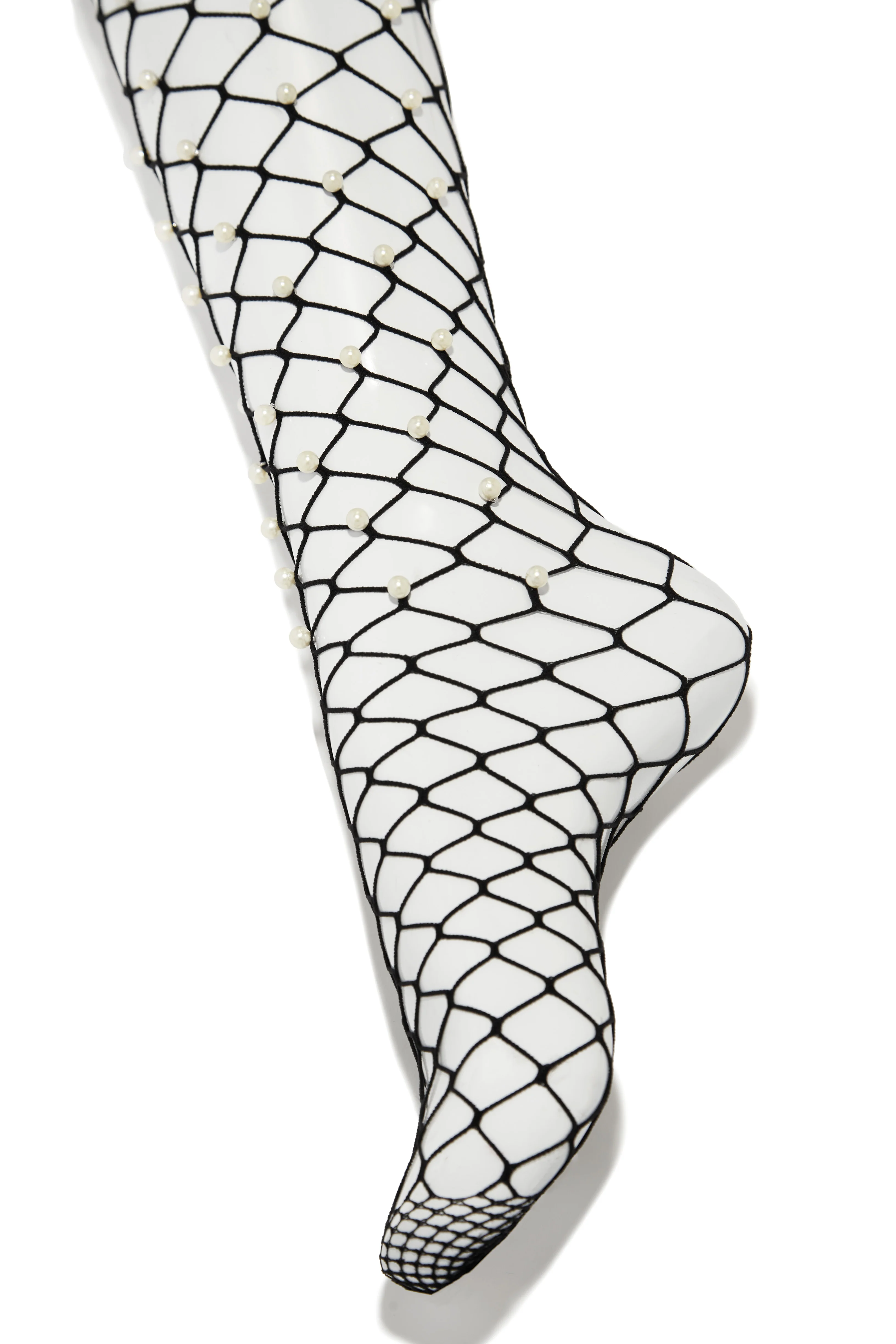 Ava Pearl Embellished Fishnets - Black - Image 5