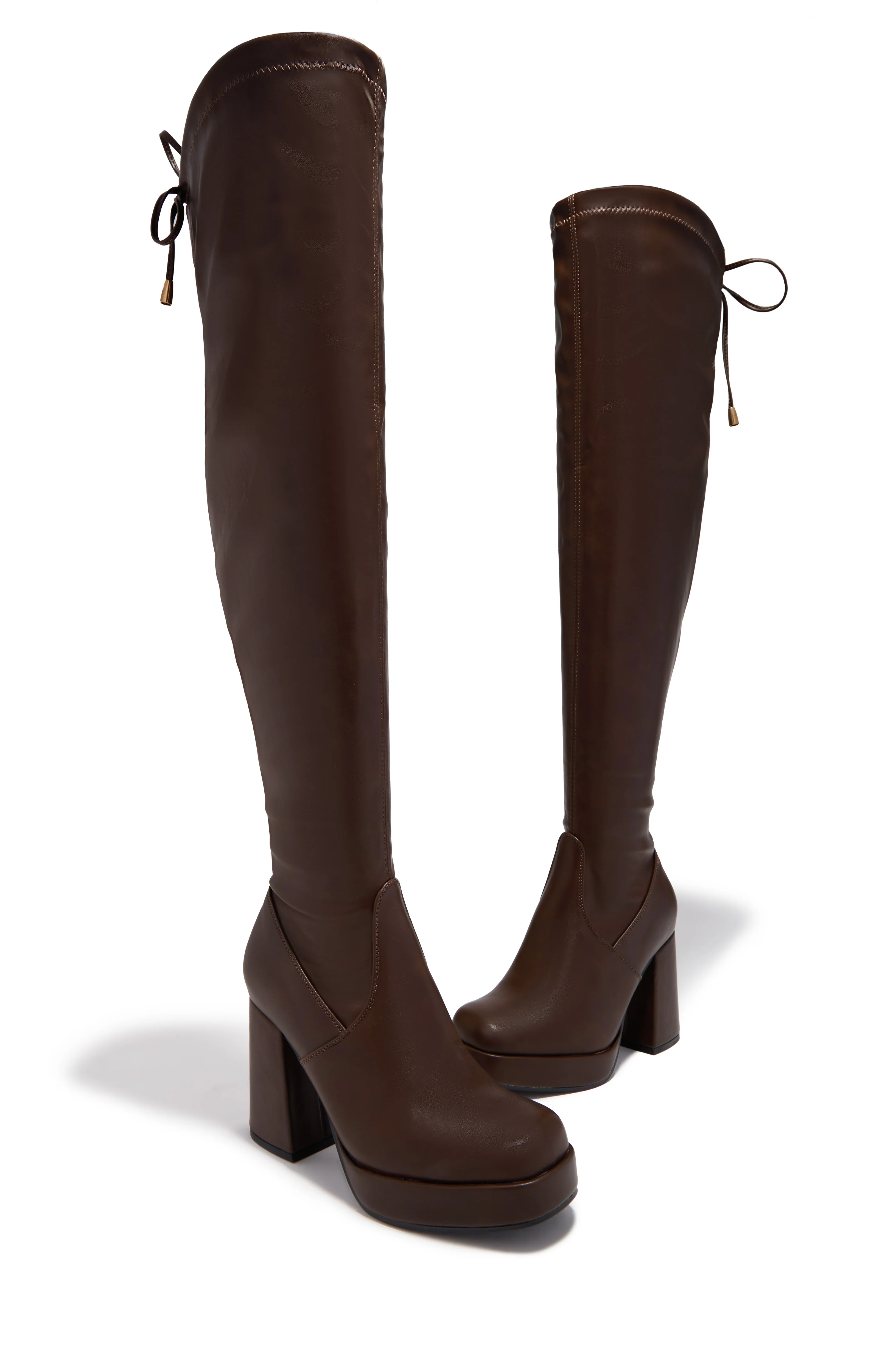 Ayanna Over The Knee Block Heel Boots - Brown - Image 4