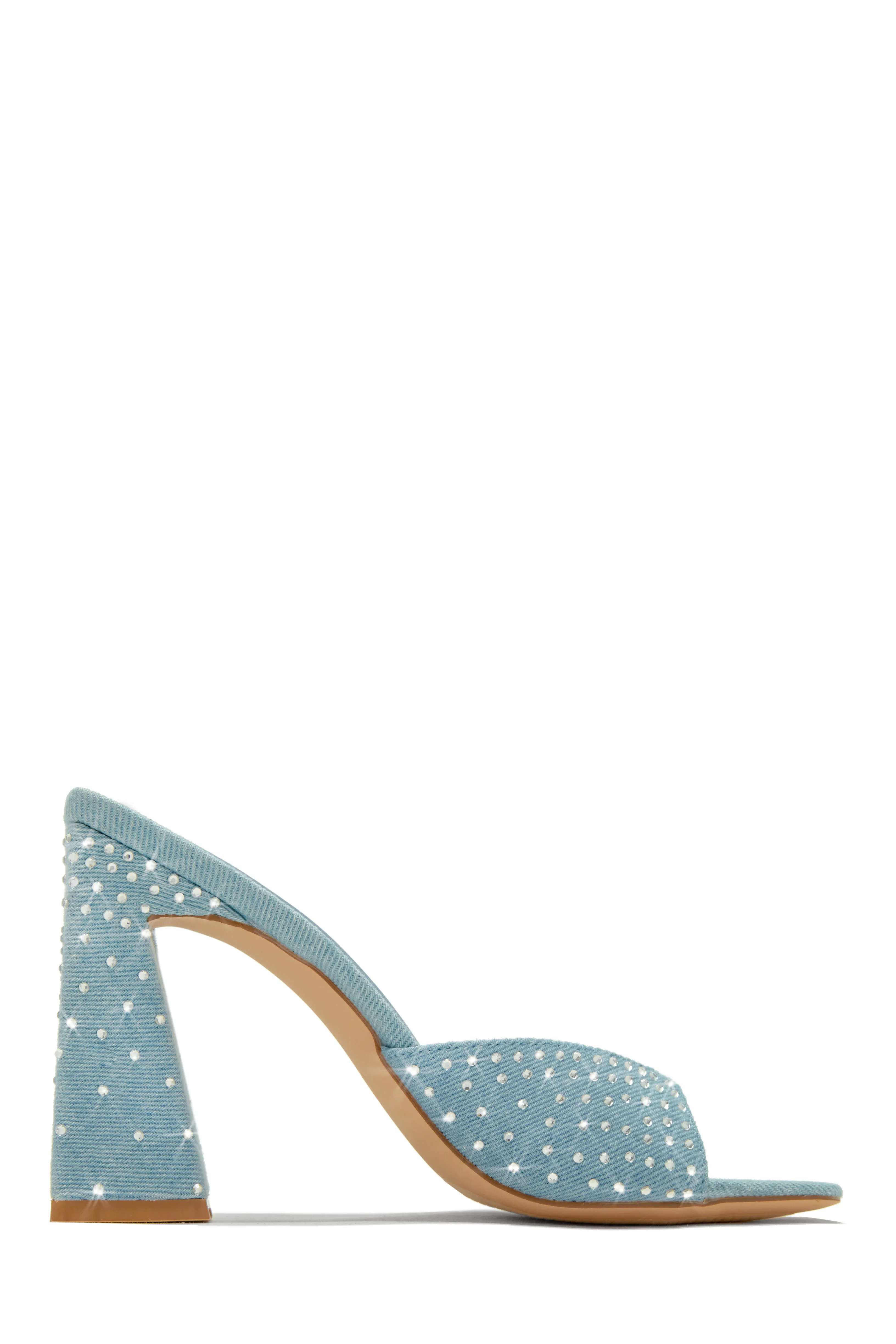 Azaria Embellished Block Heel Mules - Denim - Image 6