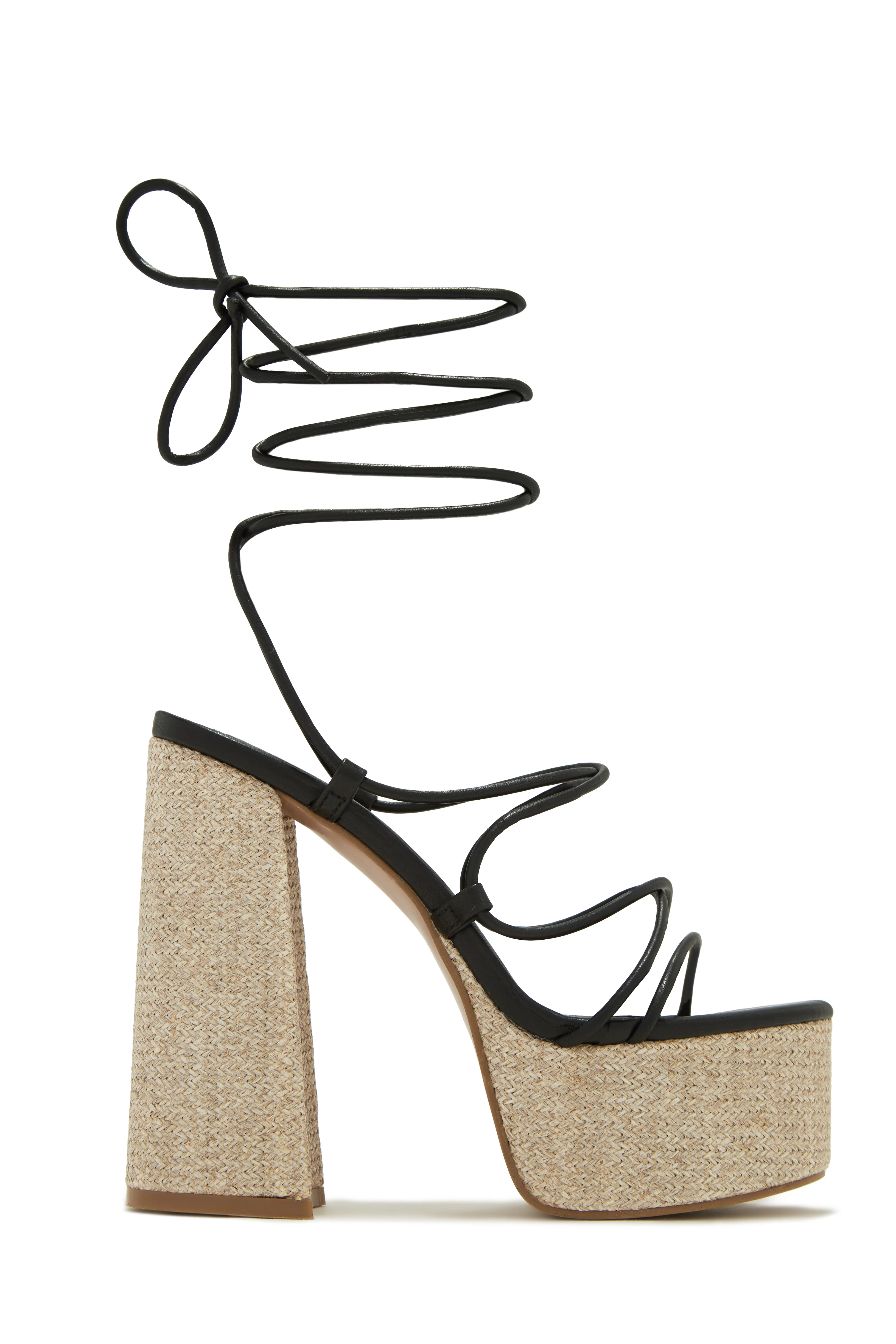 Brunch Al Fresco Lace Up Platform Block High Heels - Black - Image 5
