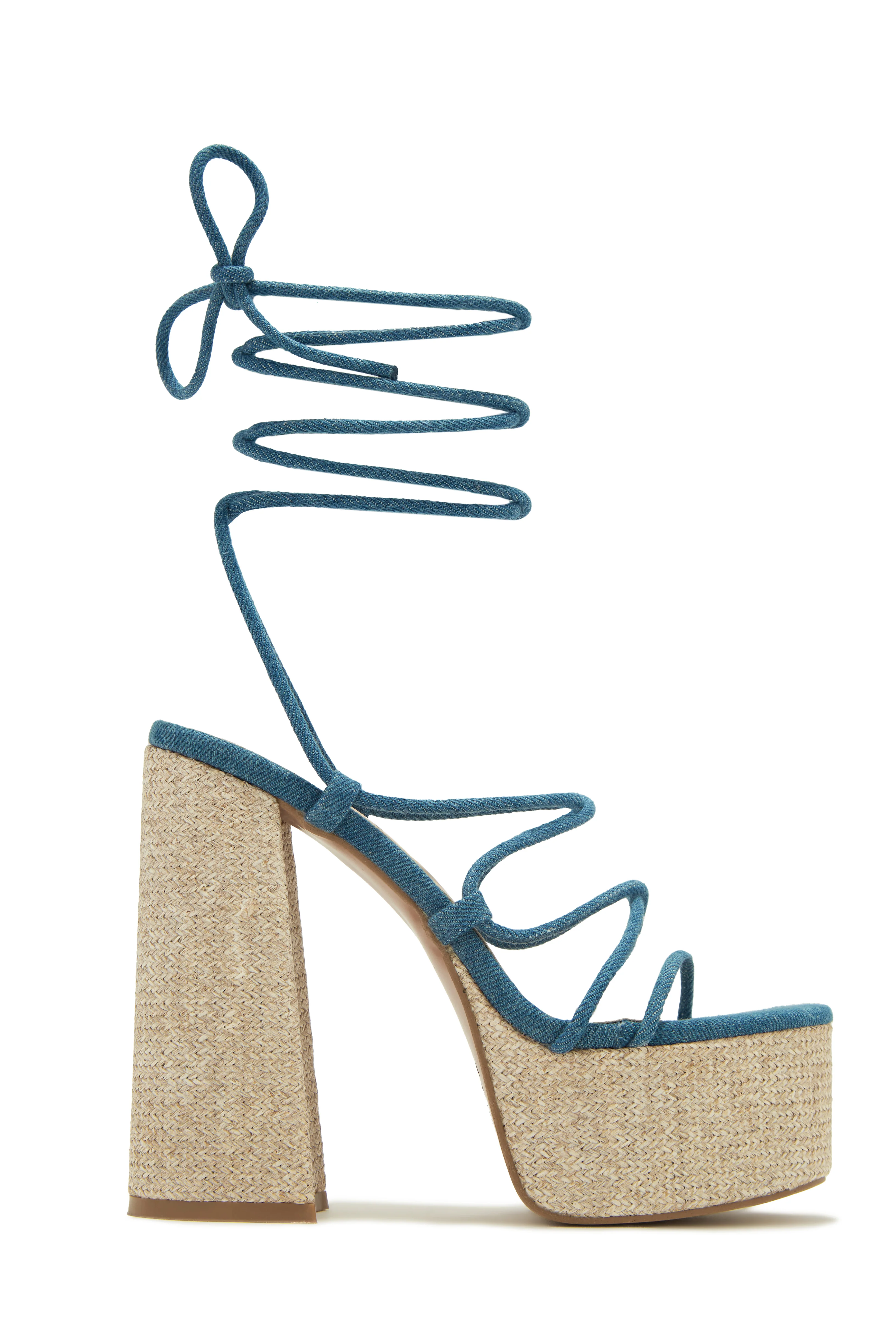 Brunch Al Fresco Lace Up Platform Block High Heels - Black - Image 6