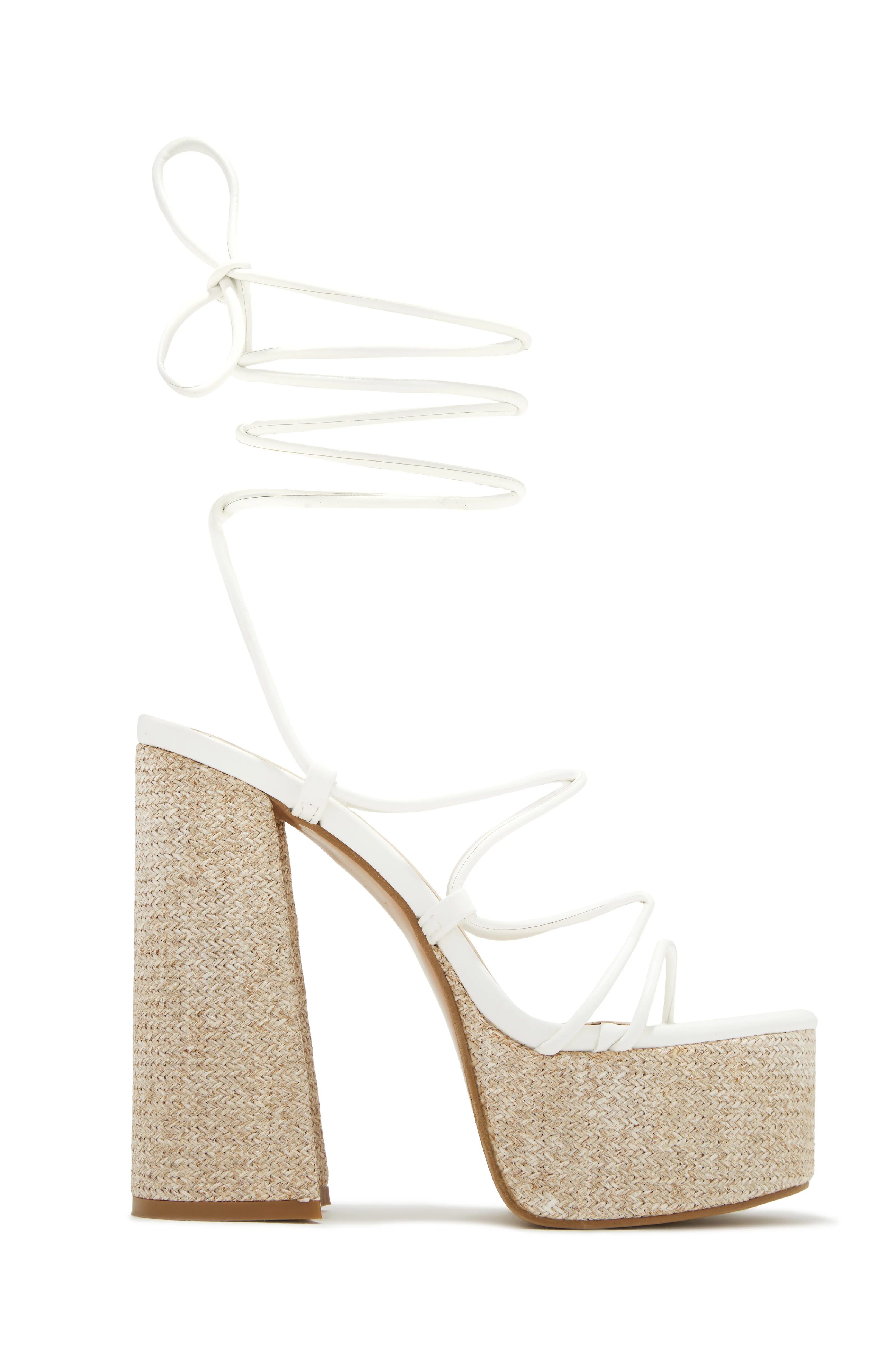 Brunch Al Fresco Lace Up Platform Block High Heels - Black - Image 8
