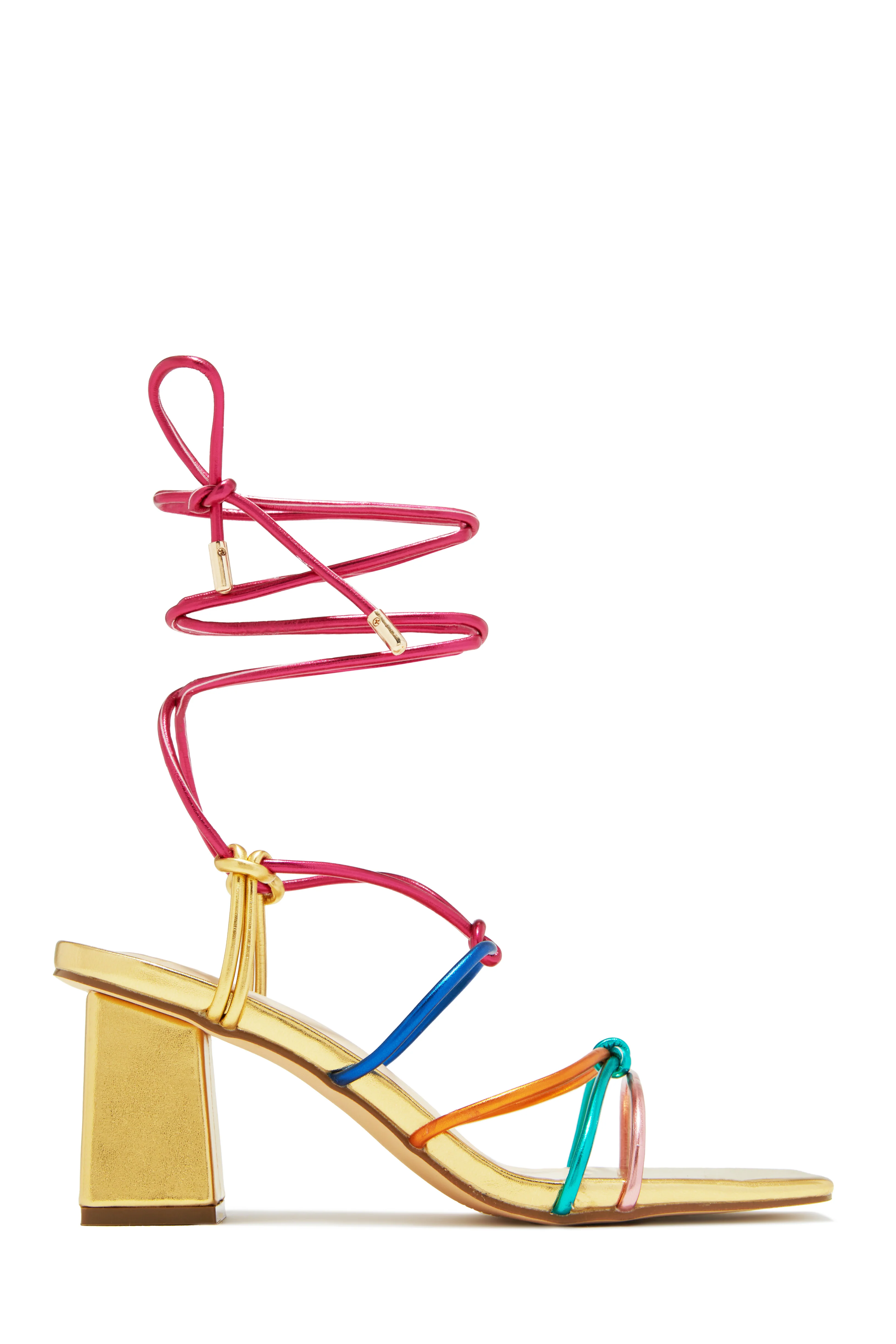 Cayla Lace Up Block Mid Heels - Gold Multi - Image 6