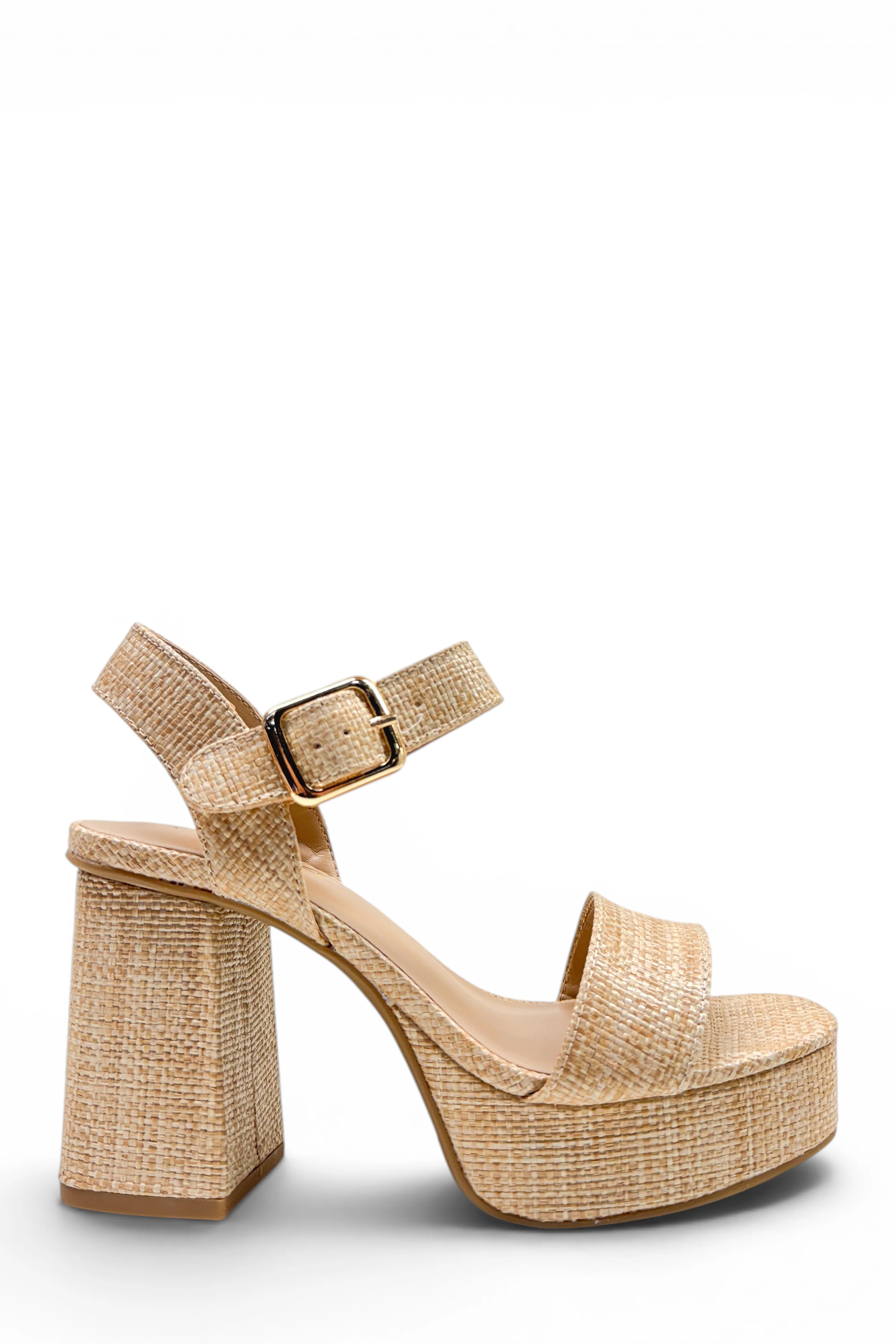 Cecilia Platform Raffia Chunky Heels - Natural - Image 2
