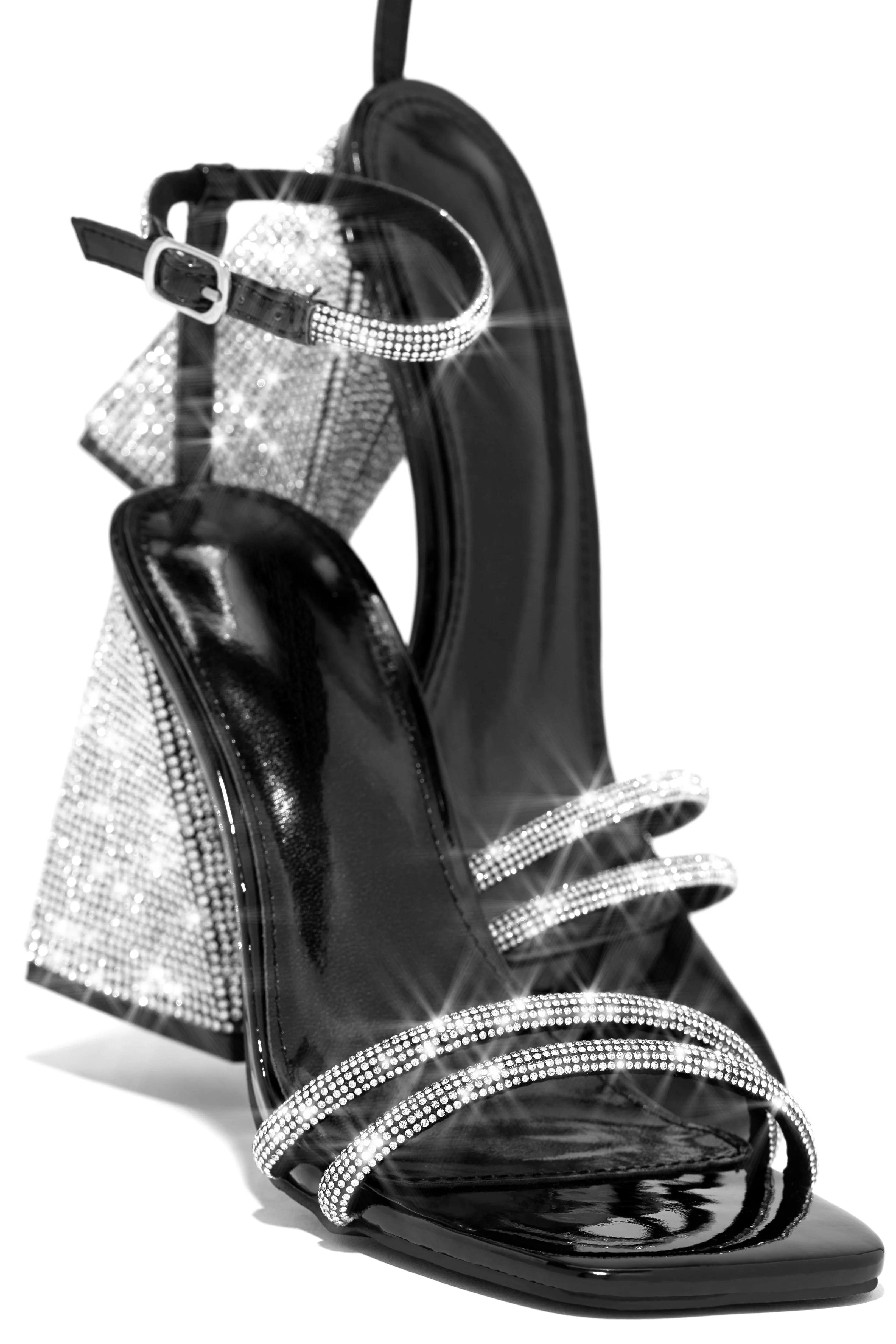 Celebrate You Embellished Triangle Block Heels - Black - Image 3