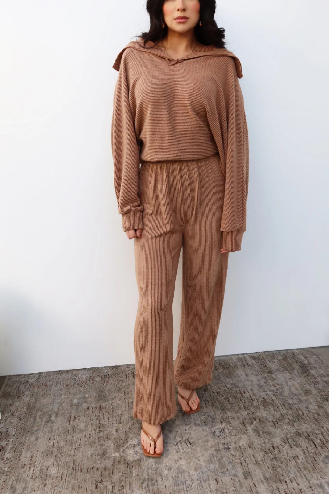 Sami Collared Neck Long Sleeve Sweater Top - Latte - Image 4