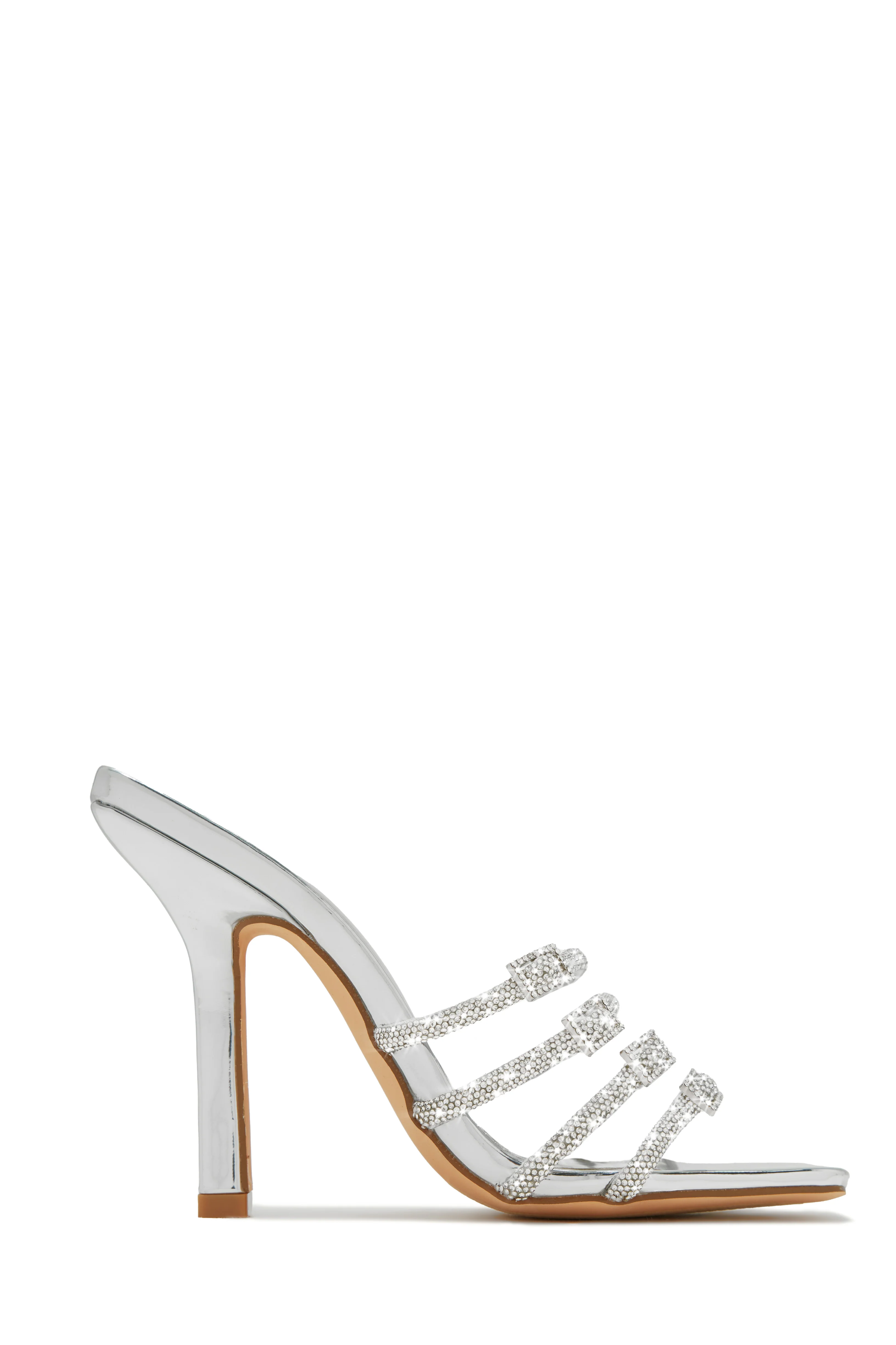 Champagne Taste Embellished High Heel Mules - Silver - Image 4