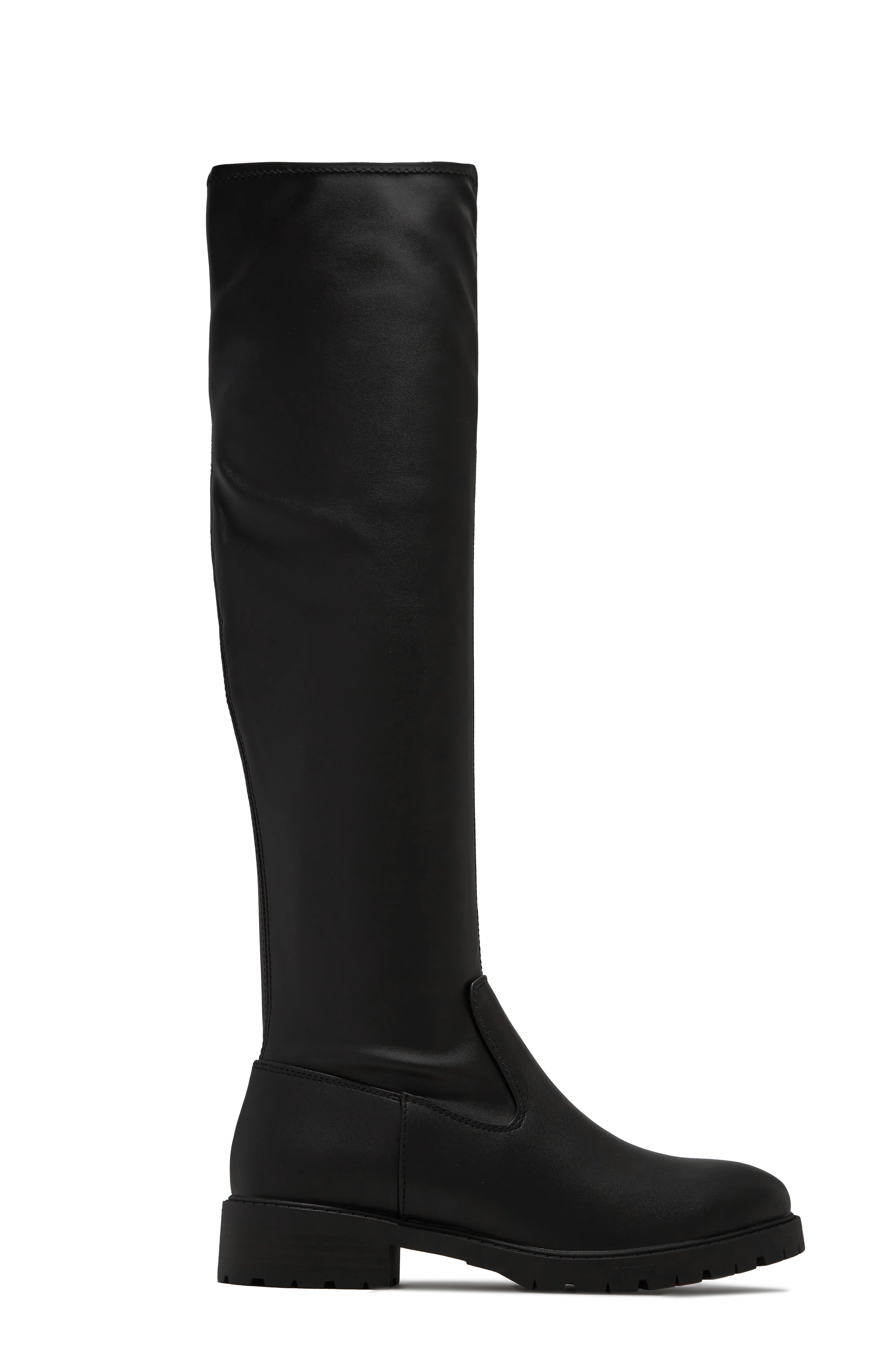 Chilly Nights Flat Over The Knee Boots - Black PU - Image 2