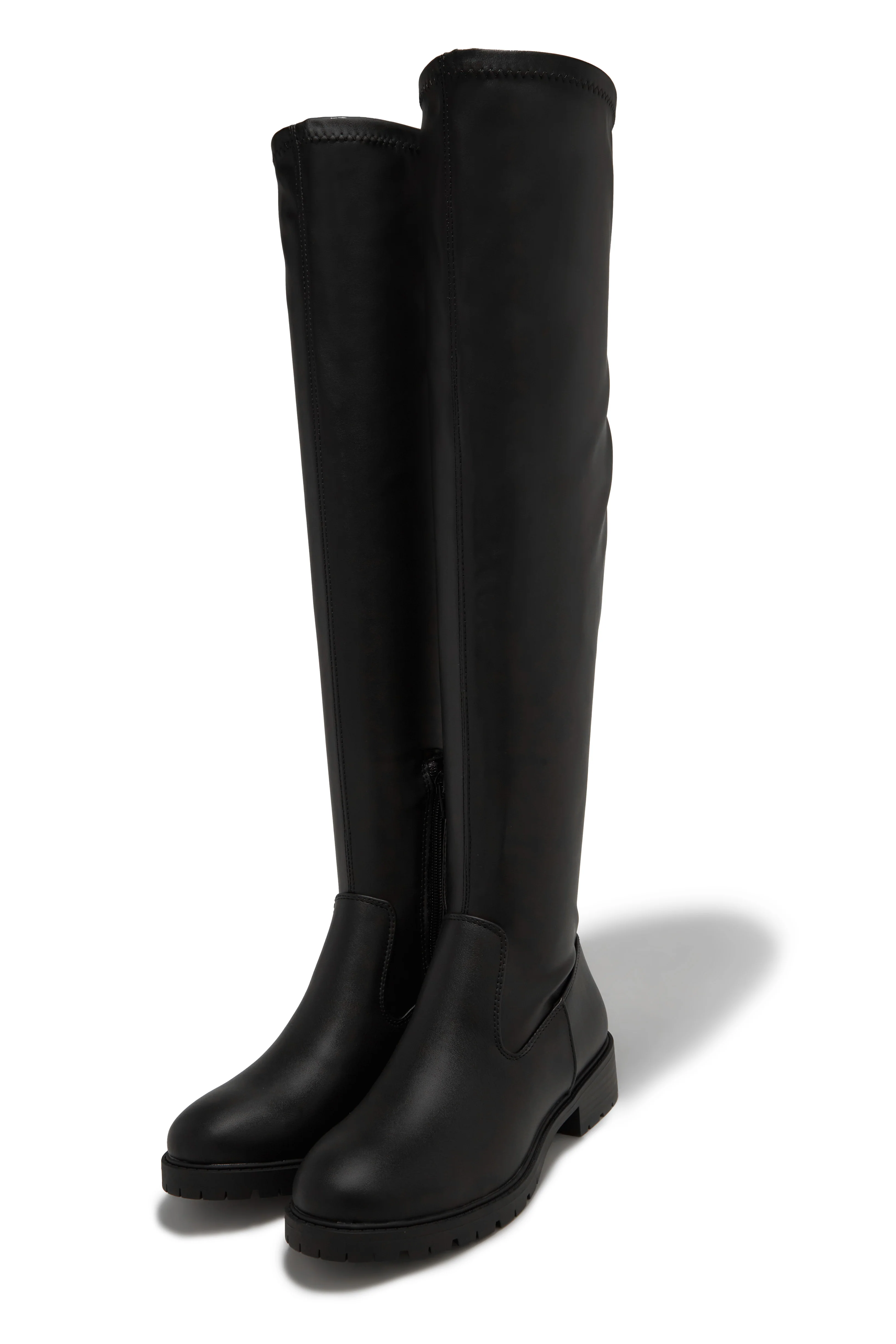 Chilly Nights Flat Over The Knee Boots - Black PU - Image 5