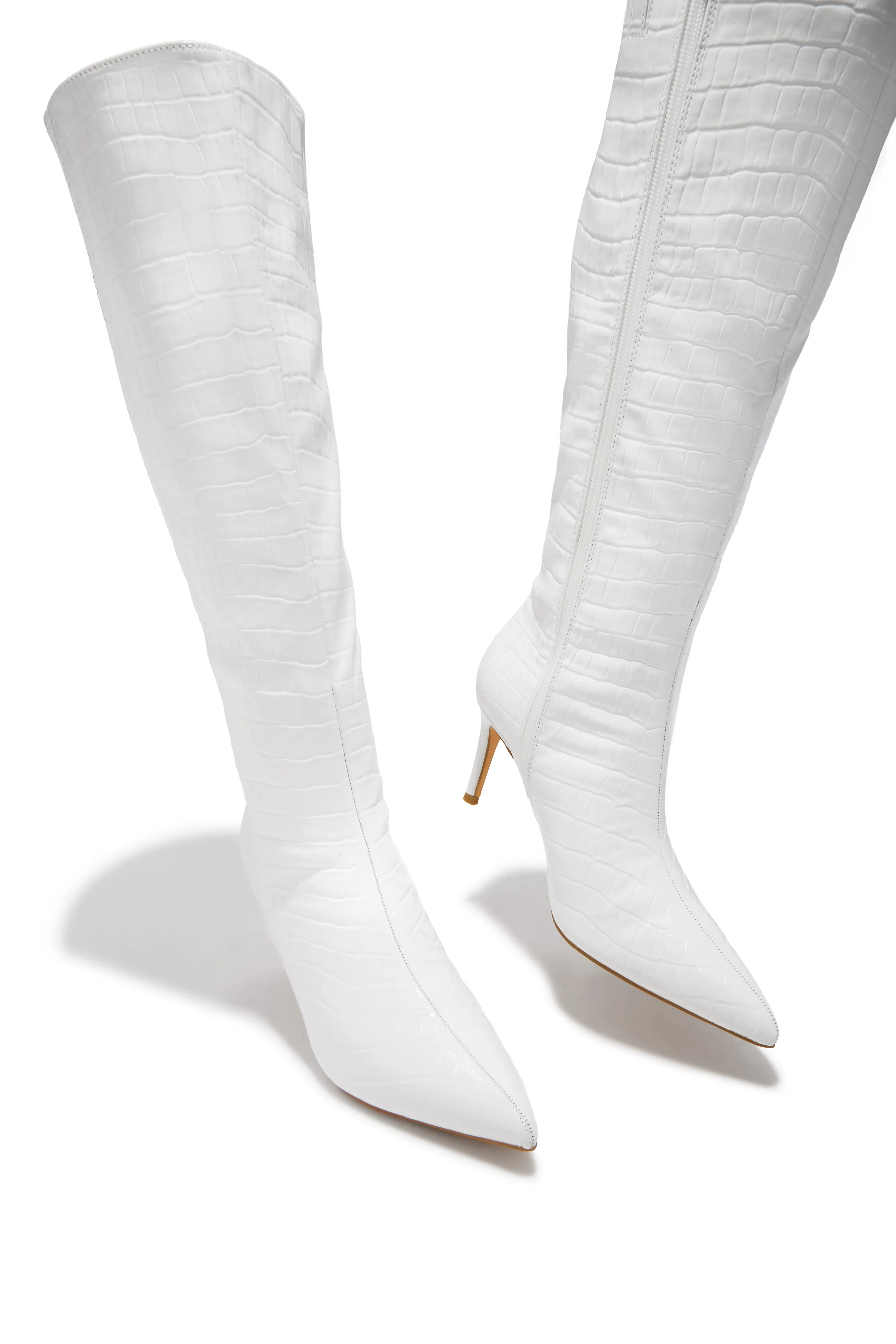 Chrissy Mid Heel Boots - White - Image 4