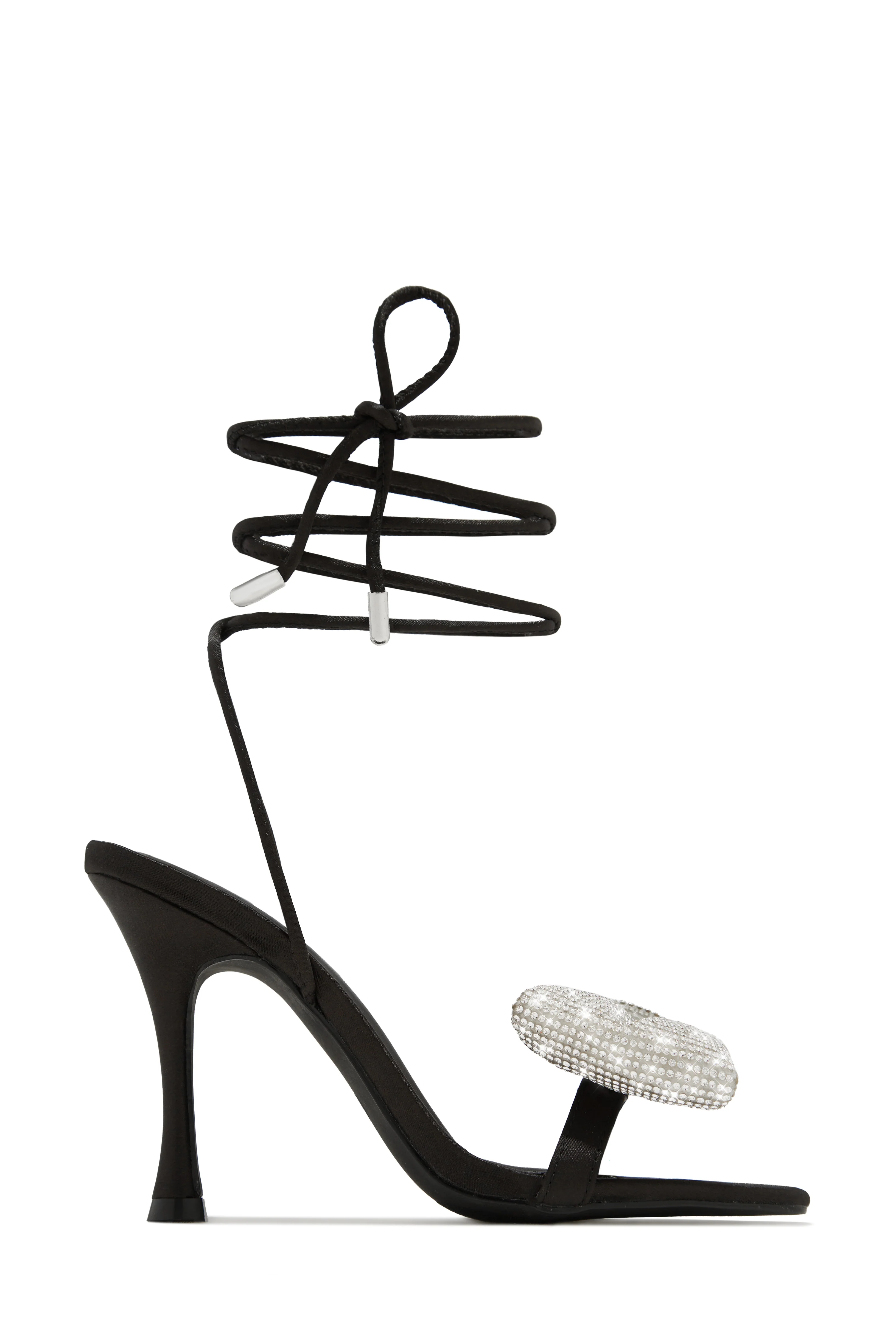 Ciela Lace Up Embellished Bow Heels - Black - Image 8