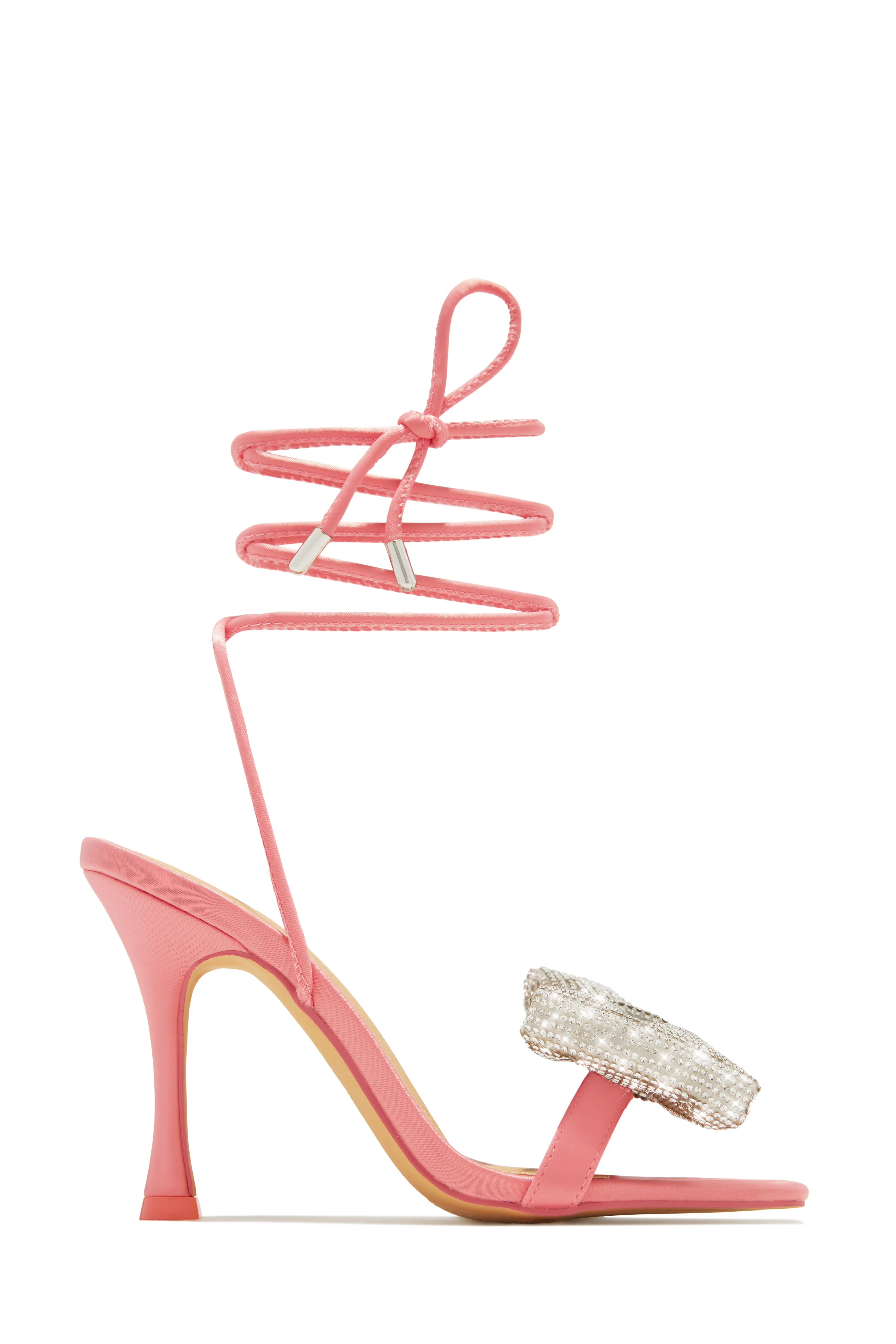 Ciela Lace Up Embellished Bow Heels - Pink - Image 3