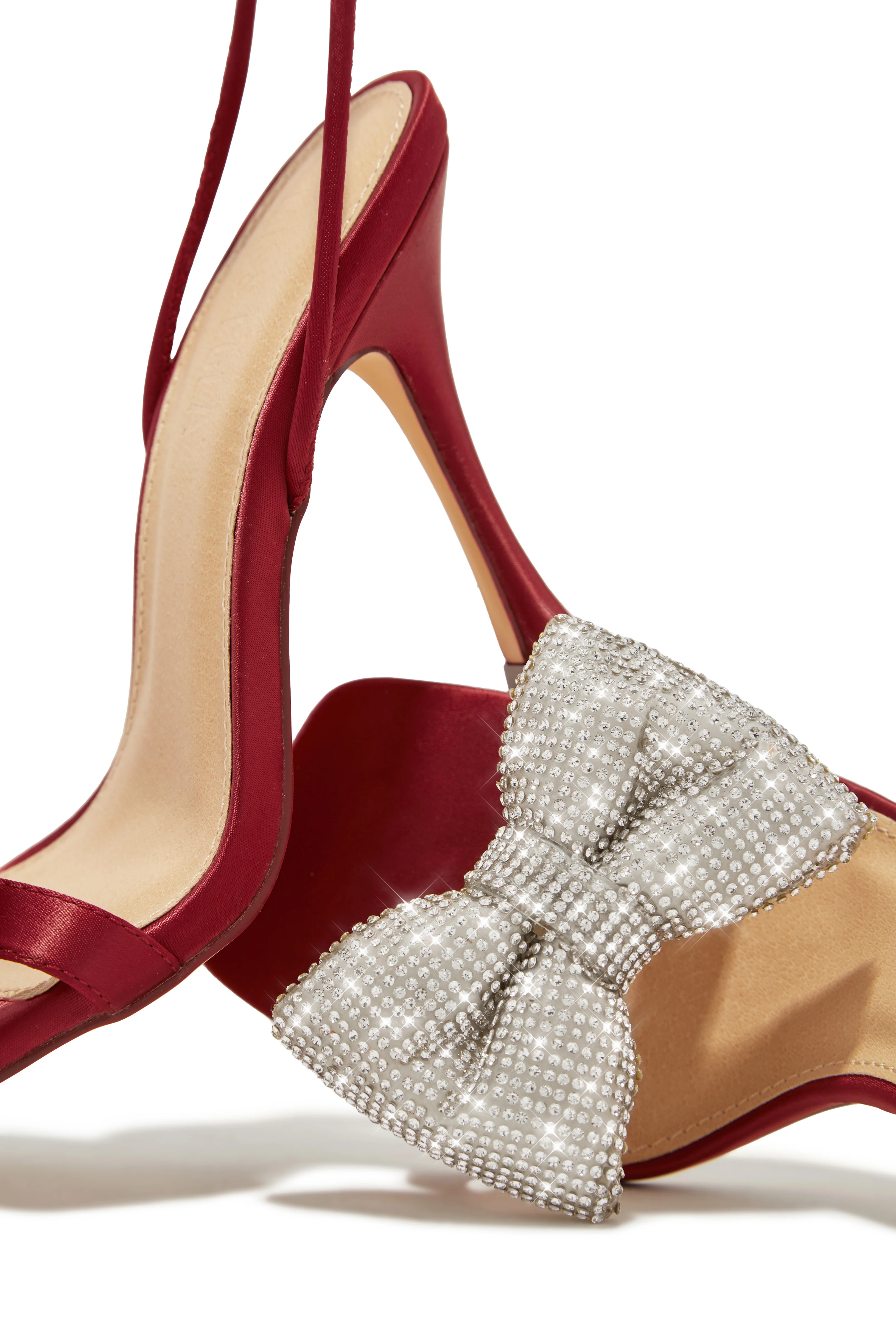 Ciela Lace Up Embellished Bow Heels - Wine - Image 3