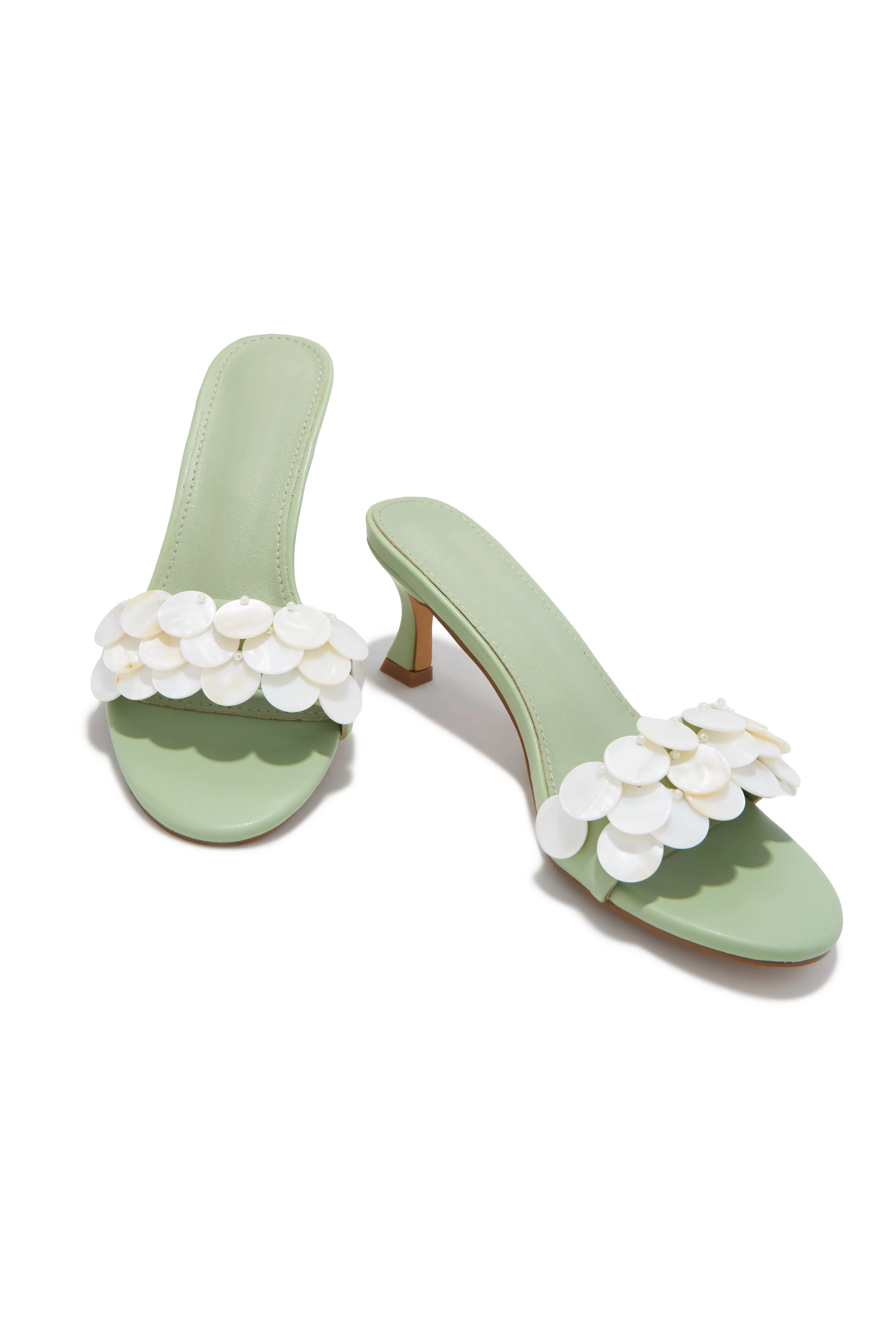 Clara Kitten Heel Mules - Sage - Image 3
