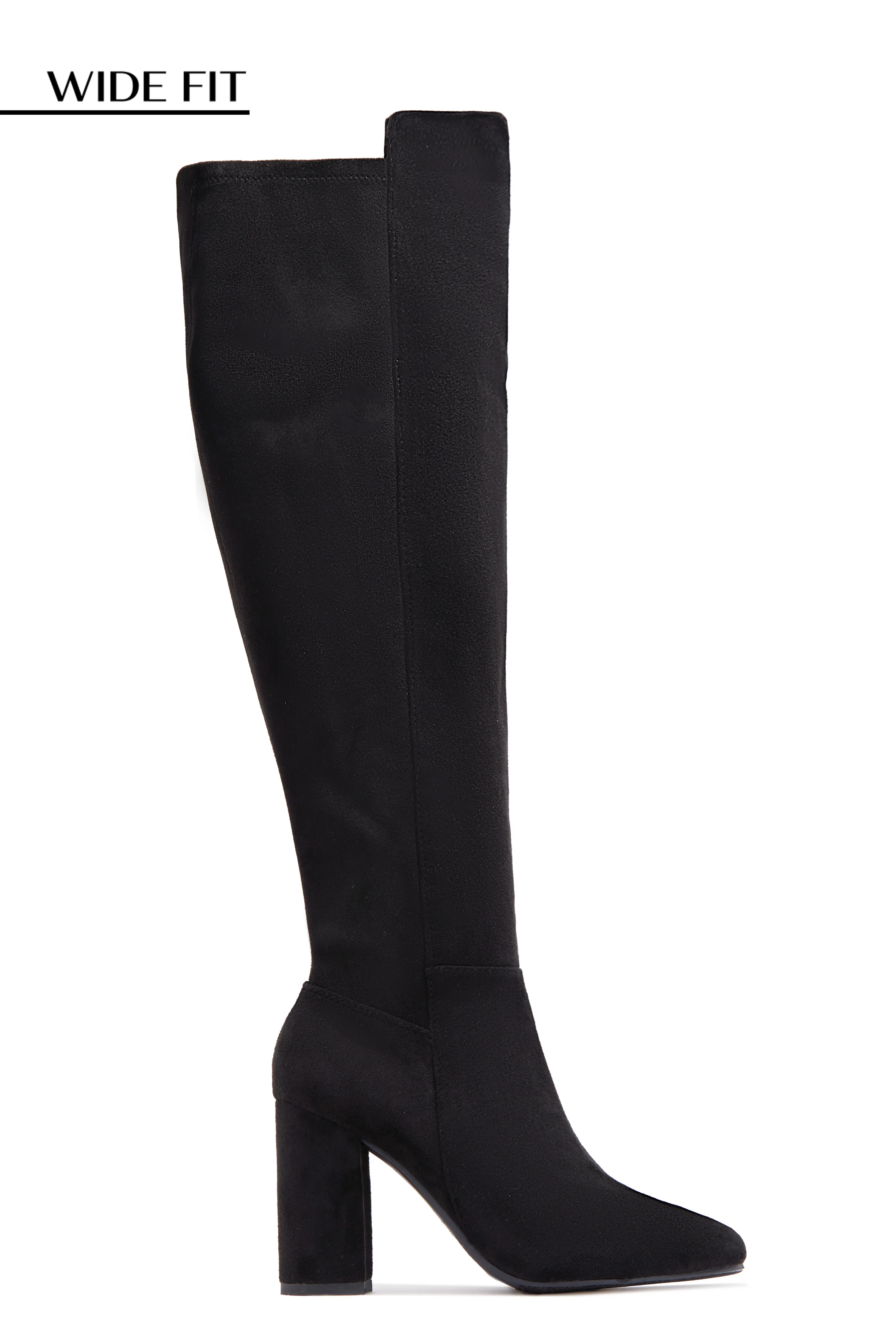 Colette Wide Fit Block Heel Boots - Black Suede - Image 4