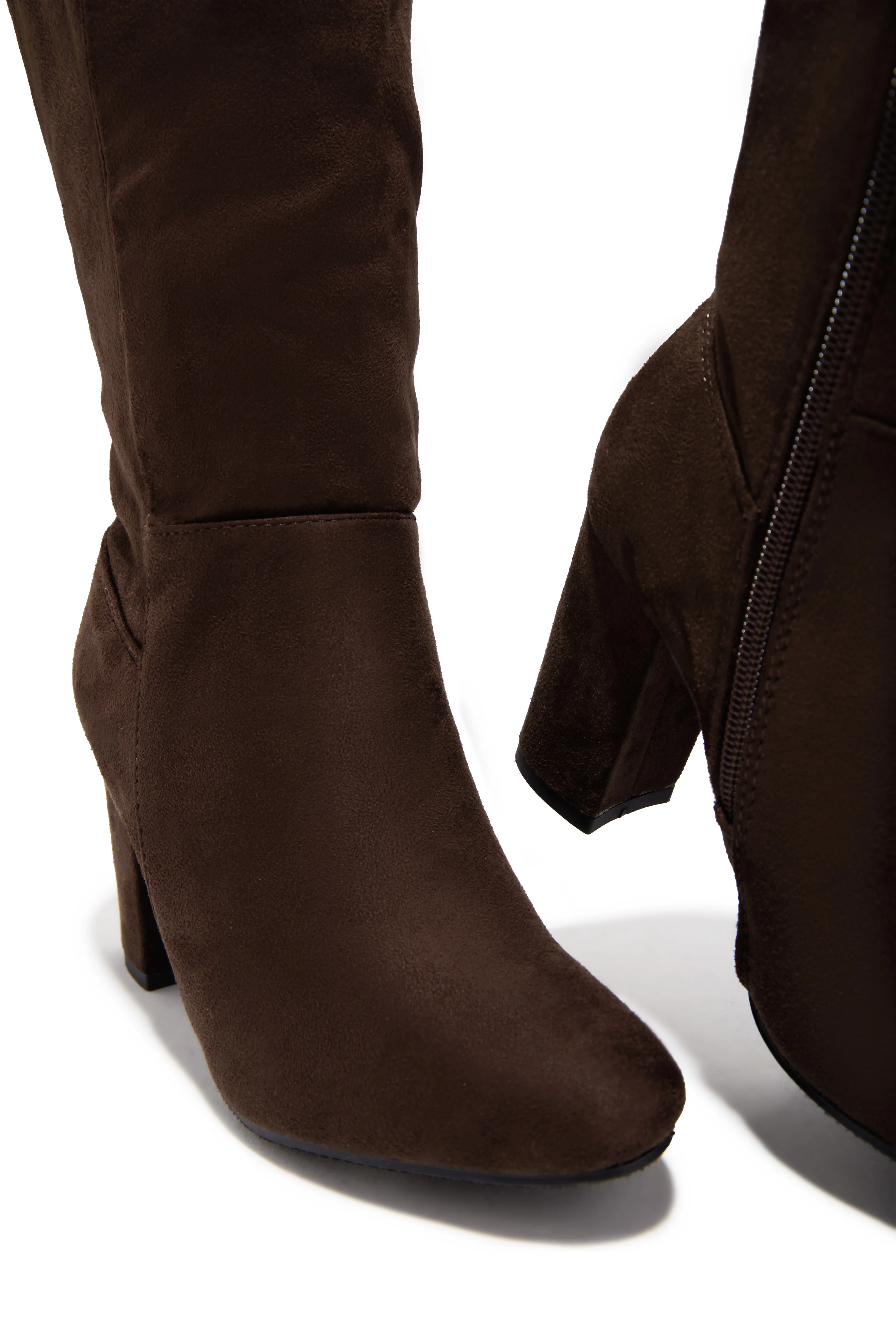Colette Wide Fit Block Heel Boots - Brown Suede - Image 3
