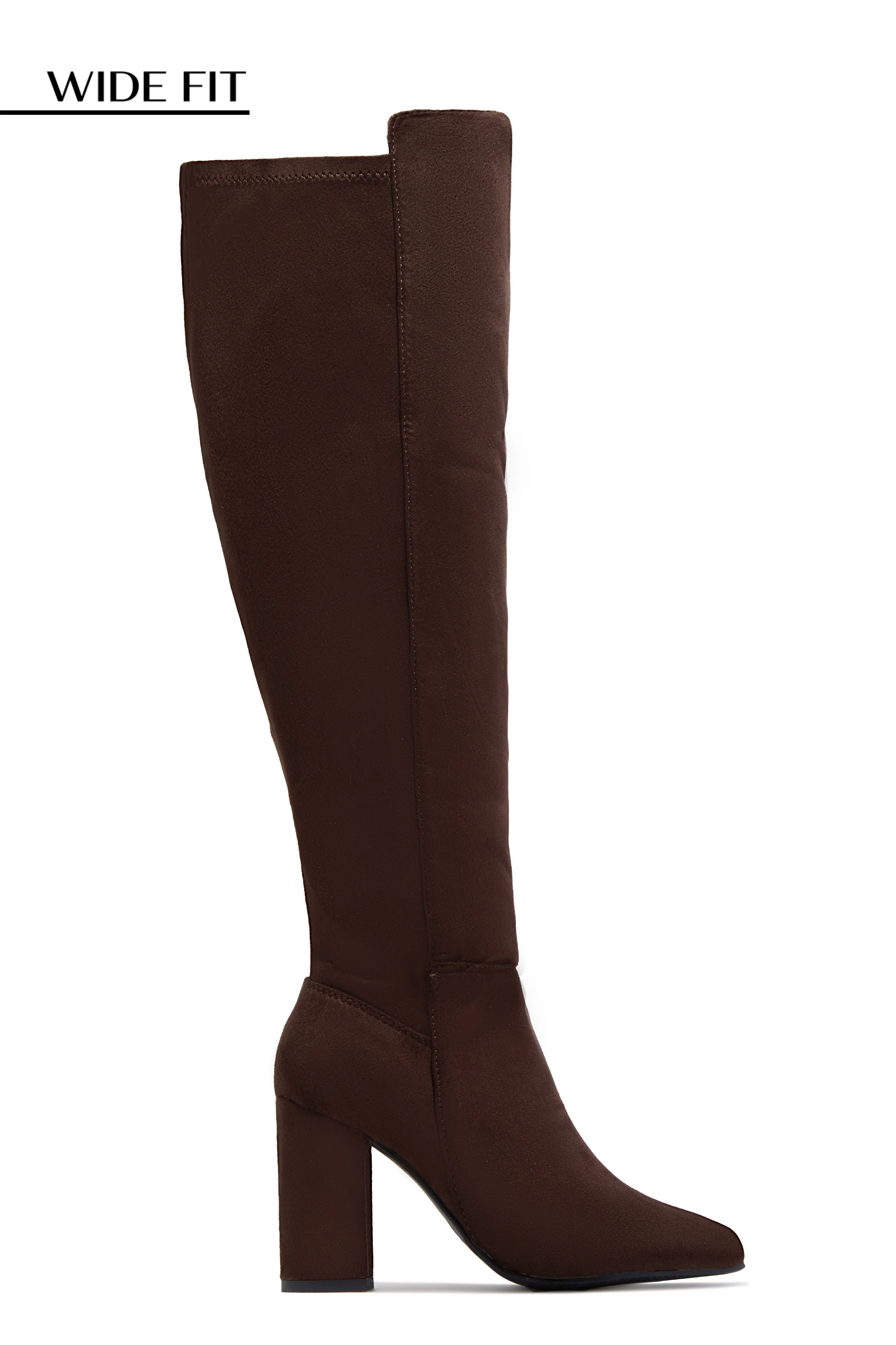 Colette Wide Fit Block Heel Boots - Brown Suede - Image 4