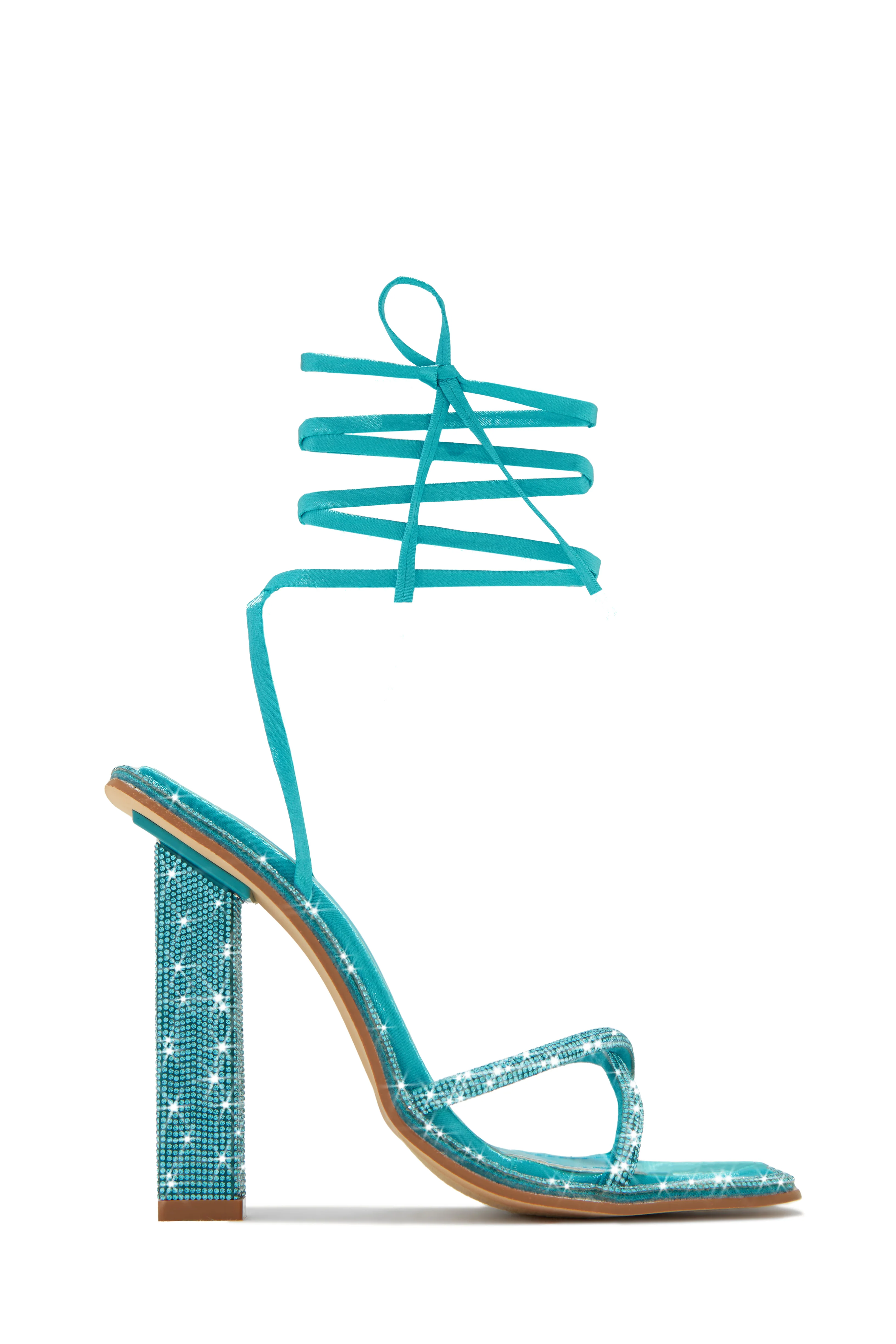 Crystal Embellished Lace Up High Heels - Aqua - Image 8