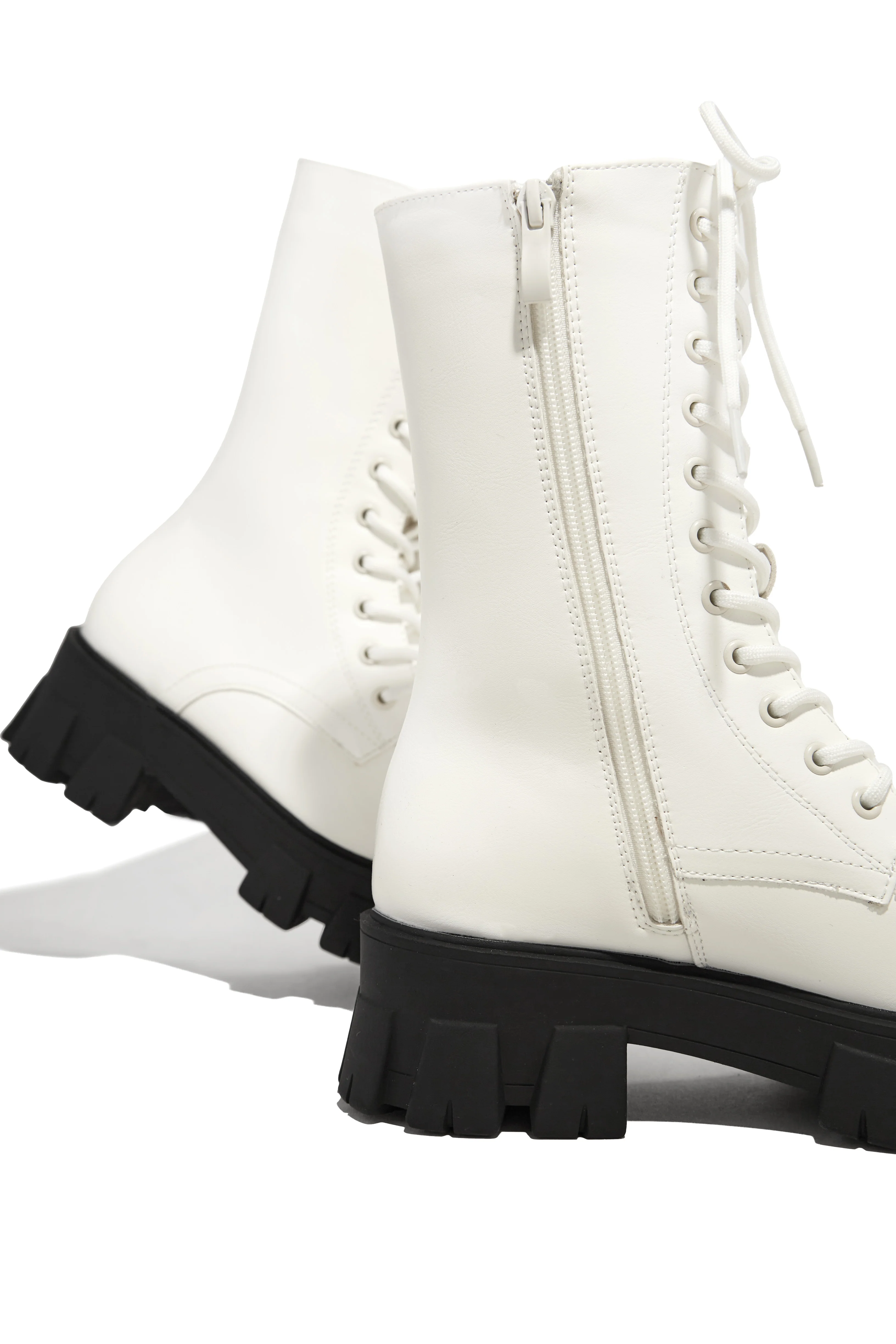 Dani Lace Up Combat Boots - White - Image 8