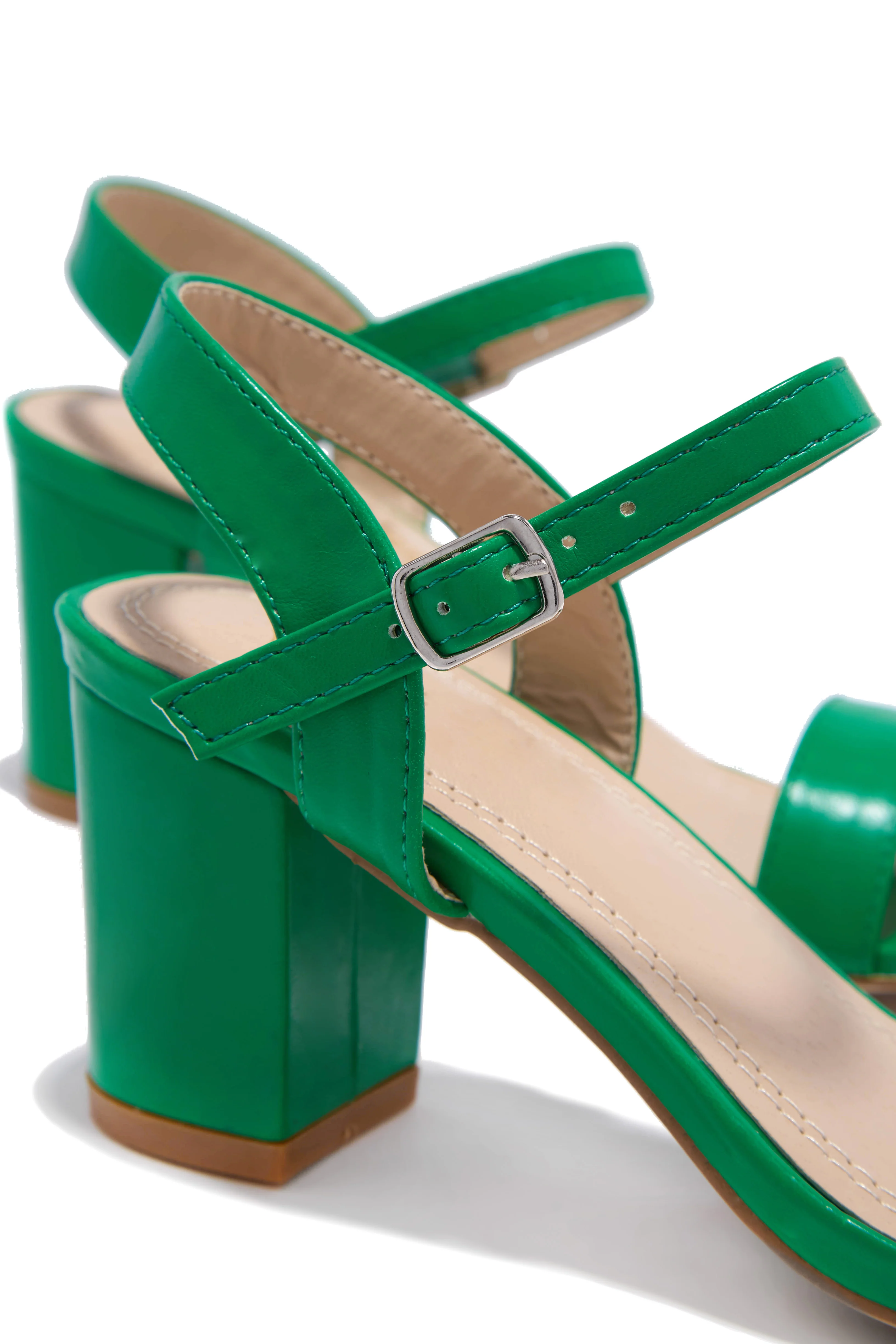Deryna Ankle Strap Block Heels - Green - Image 4
